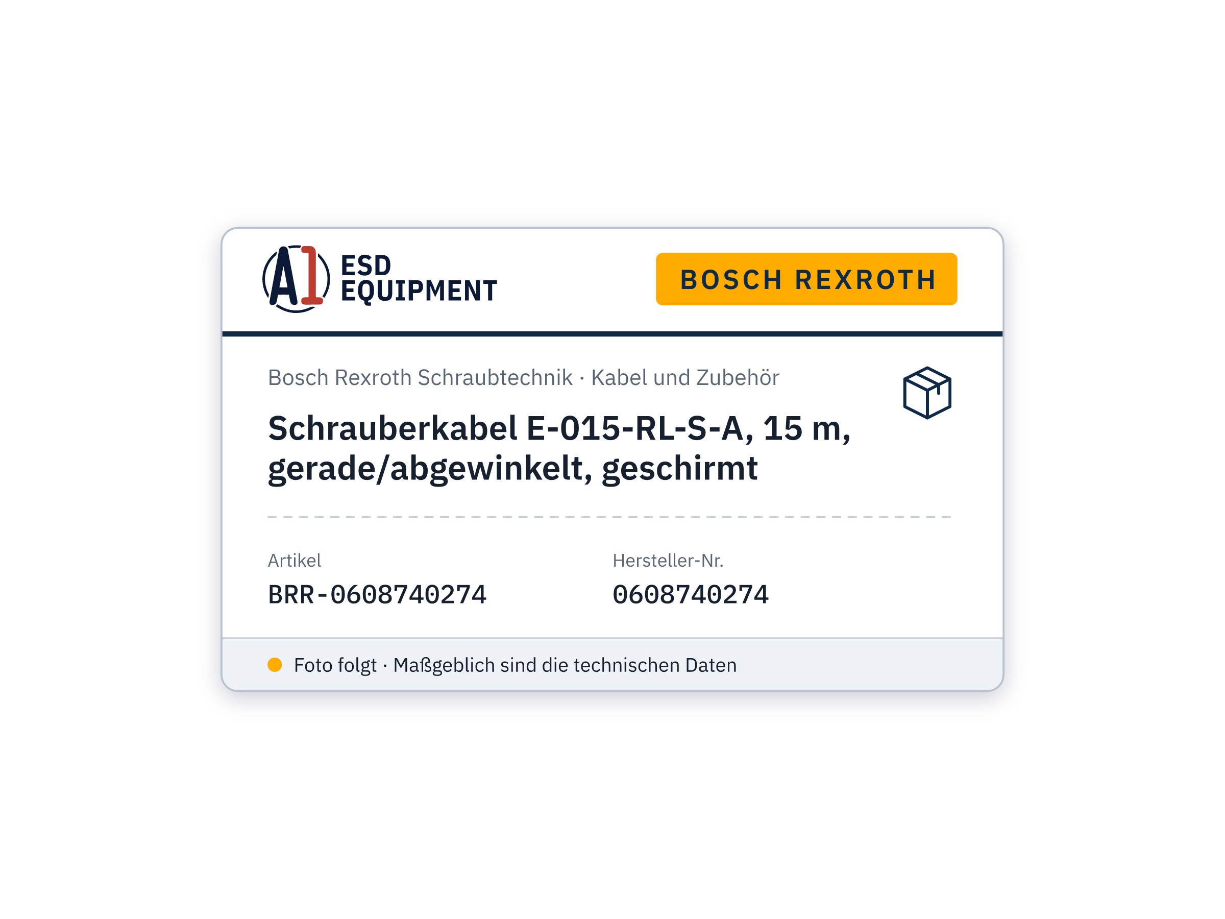 Schrauberkabel E-015-RL-S-A, 15 m, gerade/abgewinkelt, geschirmt - Bosch Rexroth 0608740274
