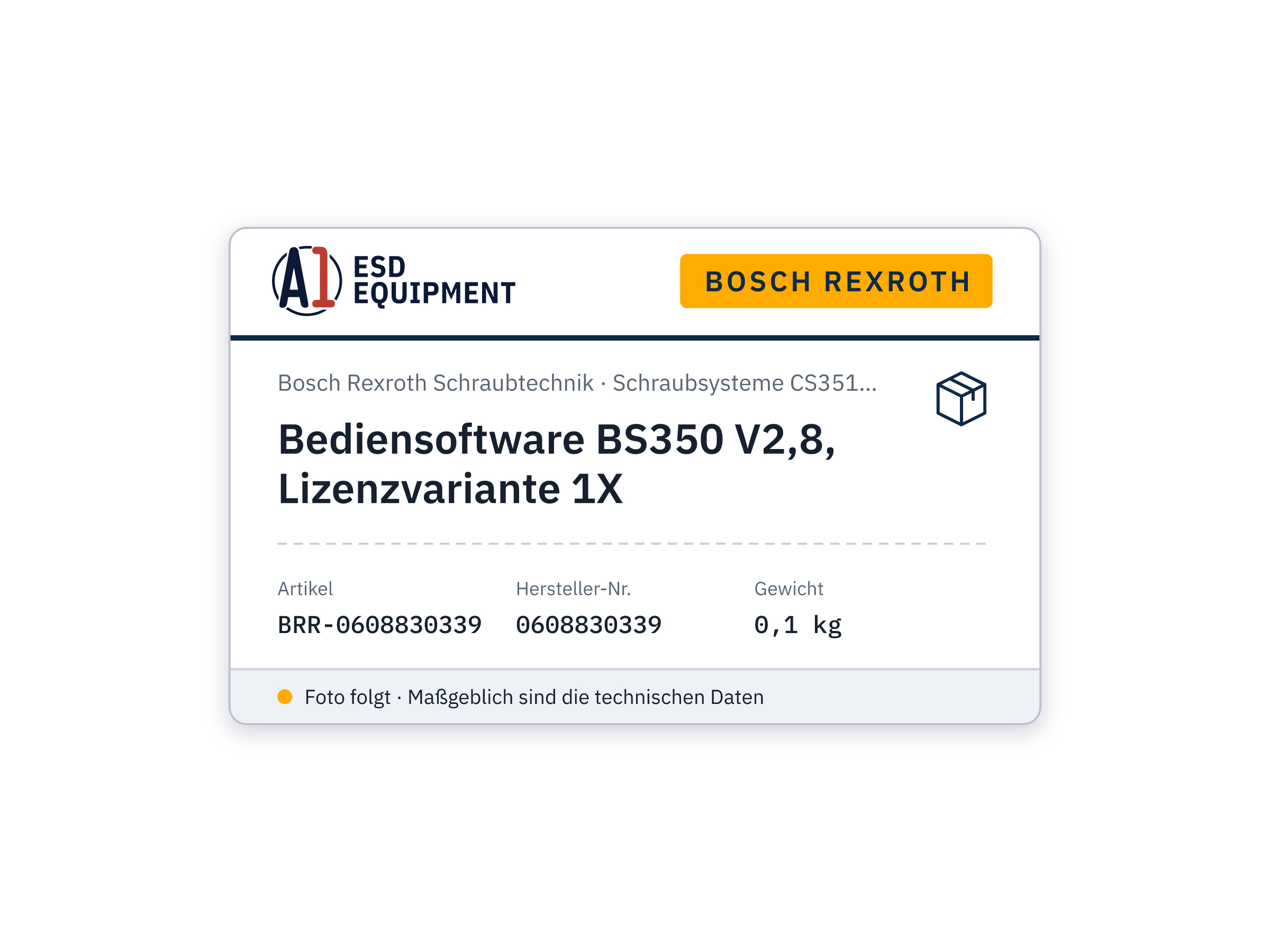 Logiciel de commande BS350 V2,8, variante de licence 1X - Bosch Rexroth 0608830339