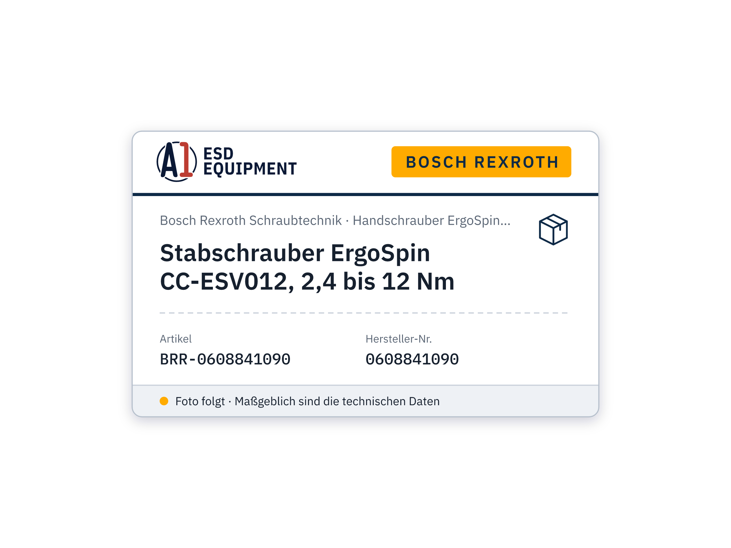 Straight nutrunner ErgoSpin CC-ESV012, 2.4 to 12 Nm - Bosch Rexroth 0608841090