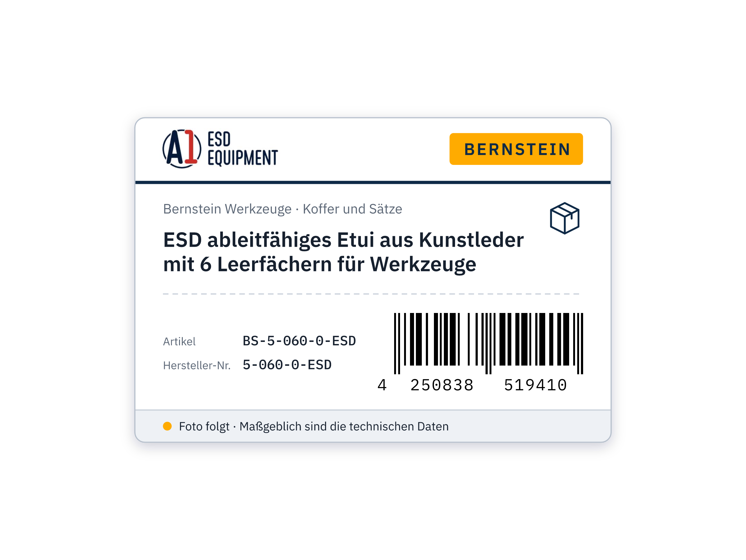 ESD ableitfähiges Etui aus Kunstleder mit 6 Leerfächern für Werkzeuge - Bernstein 5-060-0-ESD