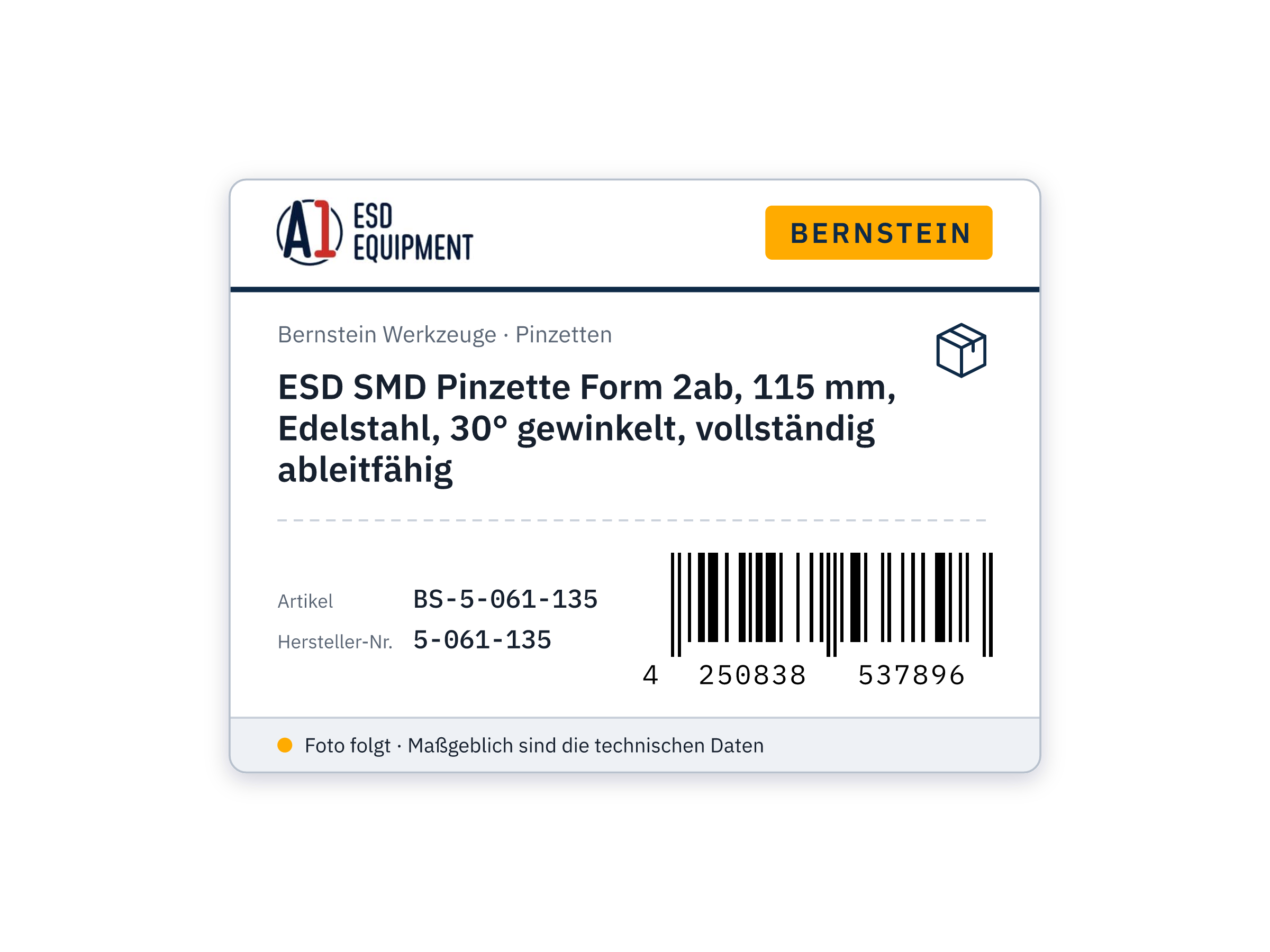 Brucelles ESD CMS forme 2ab, 115 mm, acier inoxydable, coudées 30° - Bernstein 5-061-135