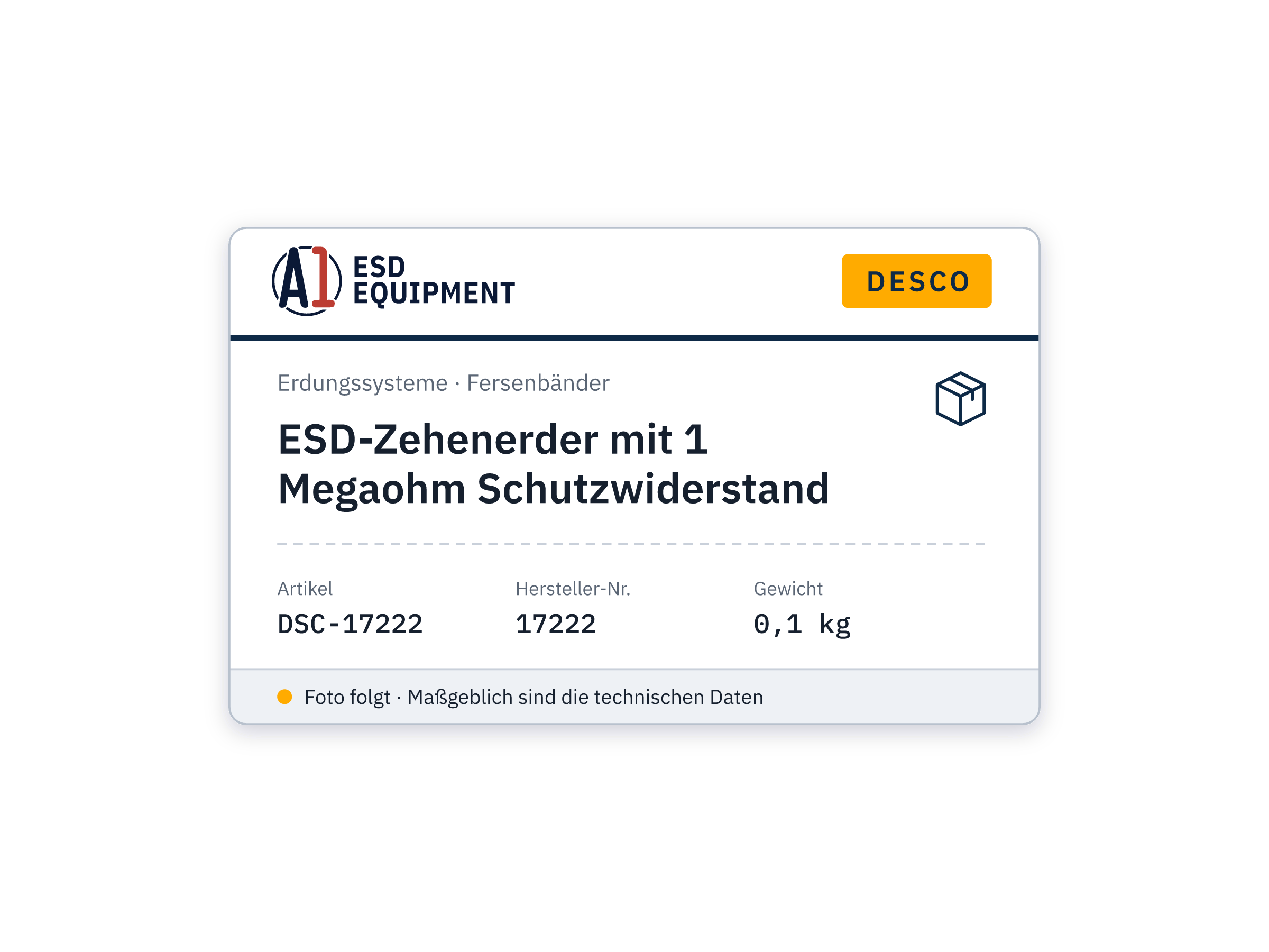 ESD-Zehenerder mit 1 Megaohm Schutzwiderstand - Desco 17222