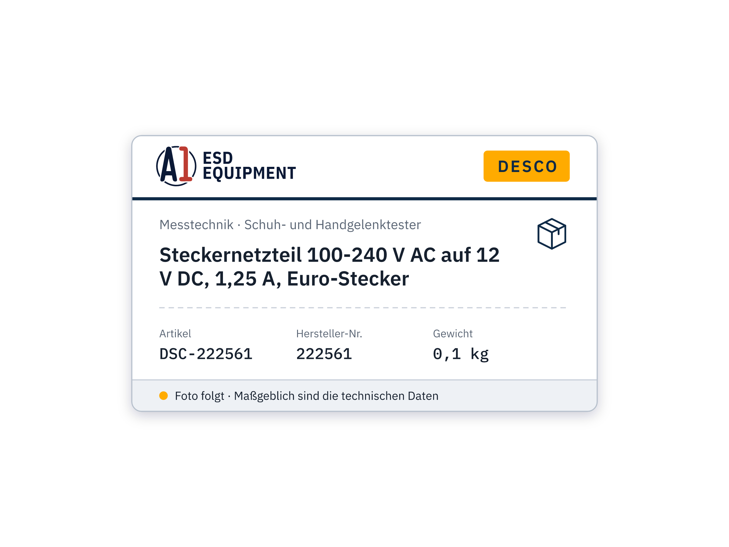 Steckernetzteil 100-240 V AC auf 12 V DC, 1,25 A, Euro-Stecker - Desco 222561
