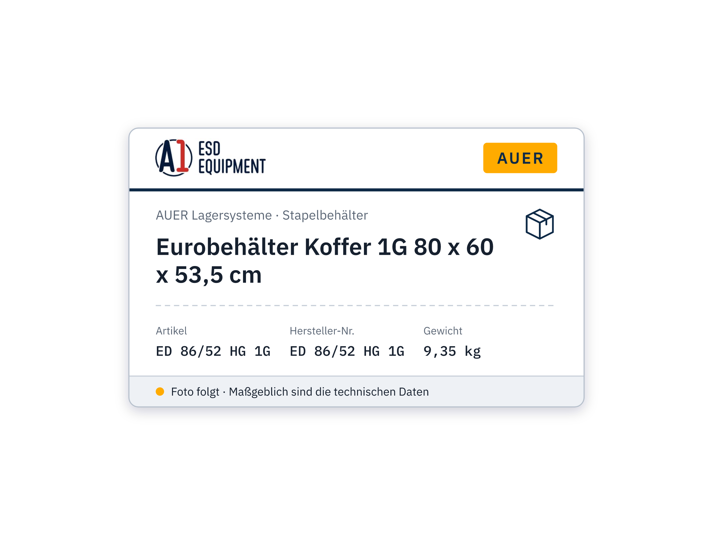 Bac-mallette Euro 1G 80 x 60 x 53,5 cm - Auer ED 86/52 HG 1G