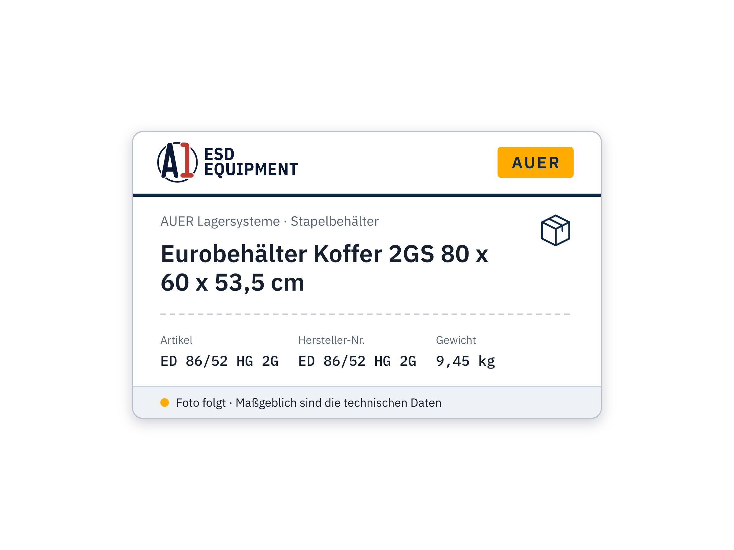 Eurobehälter Koffer 2GS 80 x 60 x 53,5 cm - Auer ED 86/52 HG 2G