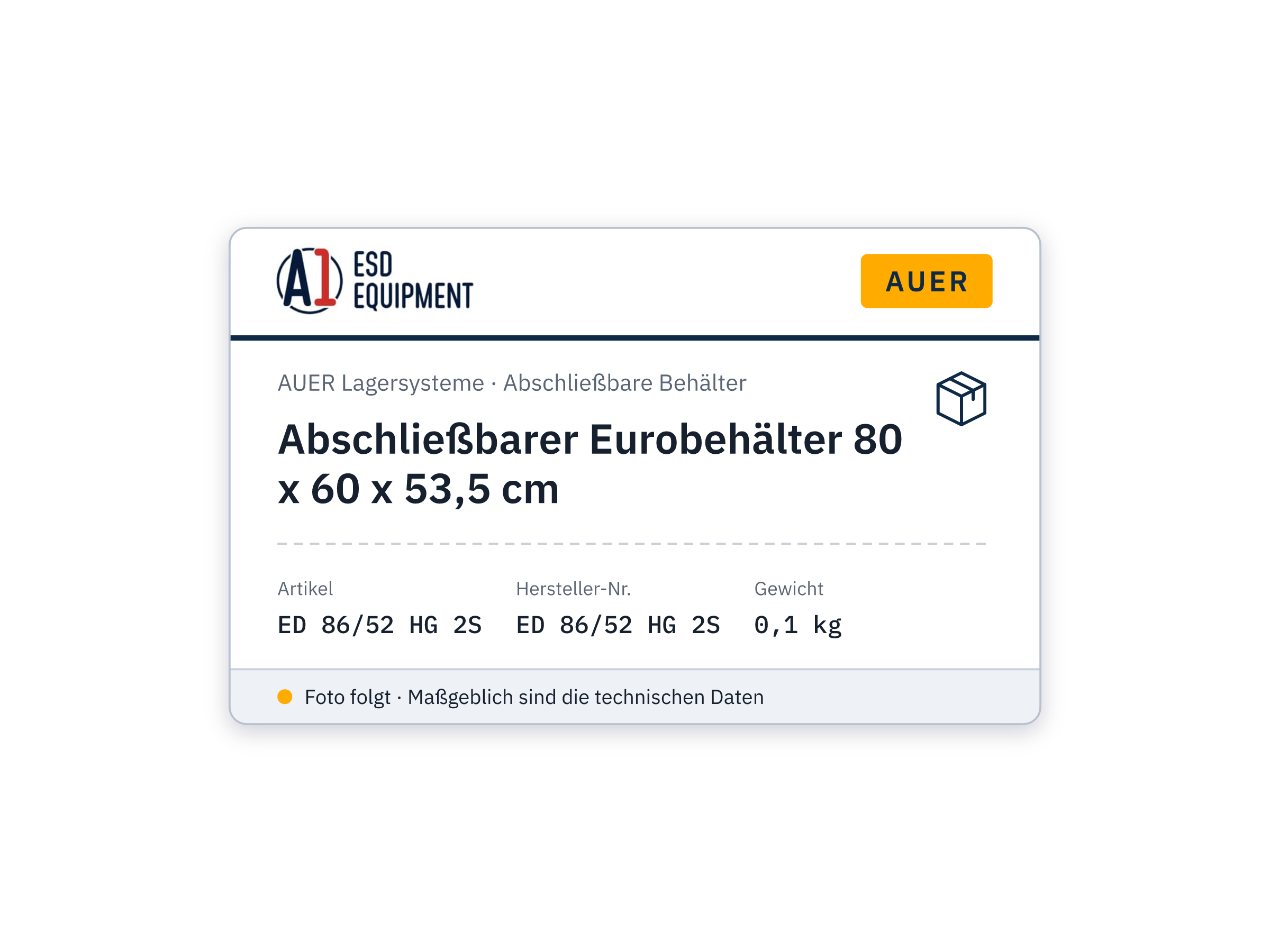 Abschließbarer Eurobehälter 80 x 60 x 53,5 cm - Auer ED 86/52 HG 2S