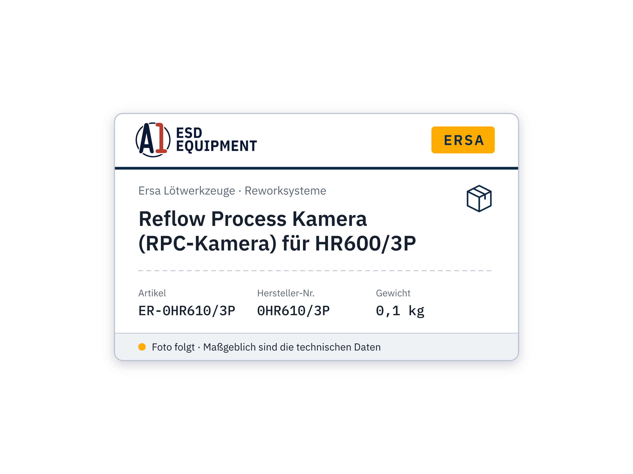Reflow Process Kamera (RPC-Kamera) für HR600/3P - Ersa 0HR610/3P