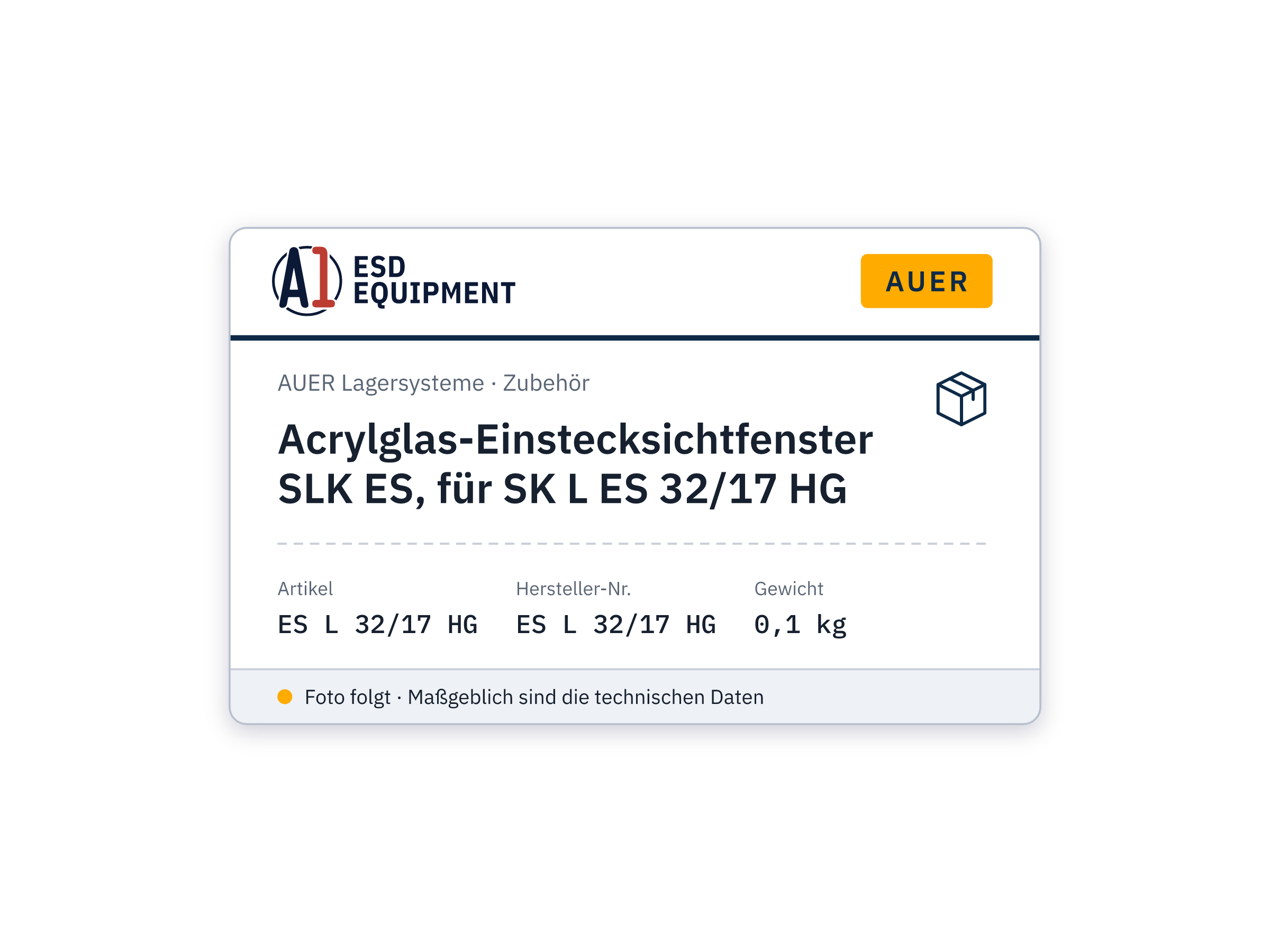 Acrylglas-Einstecksichtfenster SLK ES, für SK L ES 32/17 HG - Auer ES L 32/17 HG