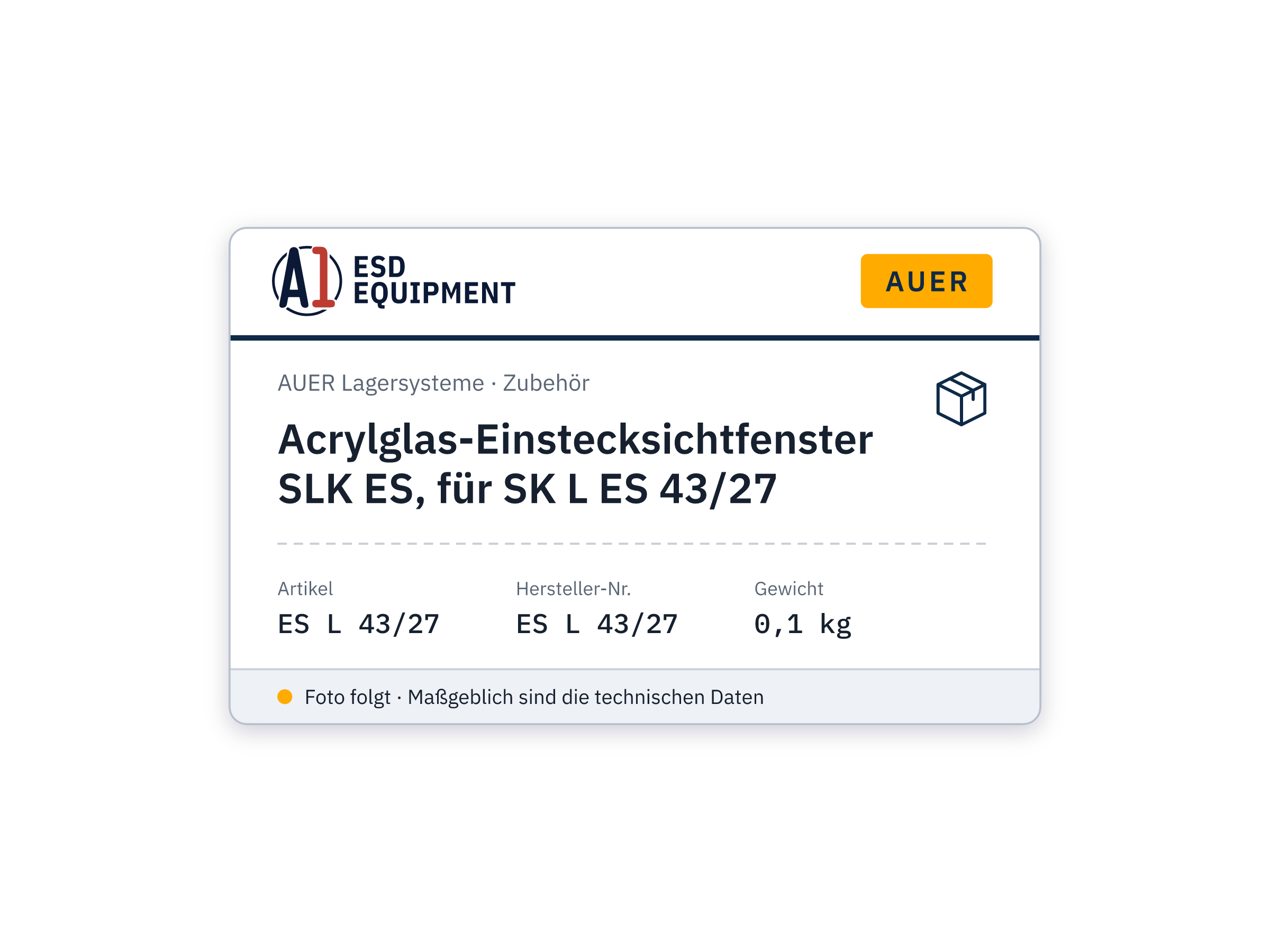 Acrylglas-Einstecksichtfenster SLK ES, für SK L ES 43/27 - Auer ES L 43/27