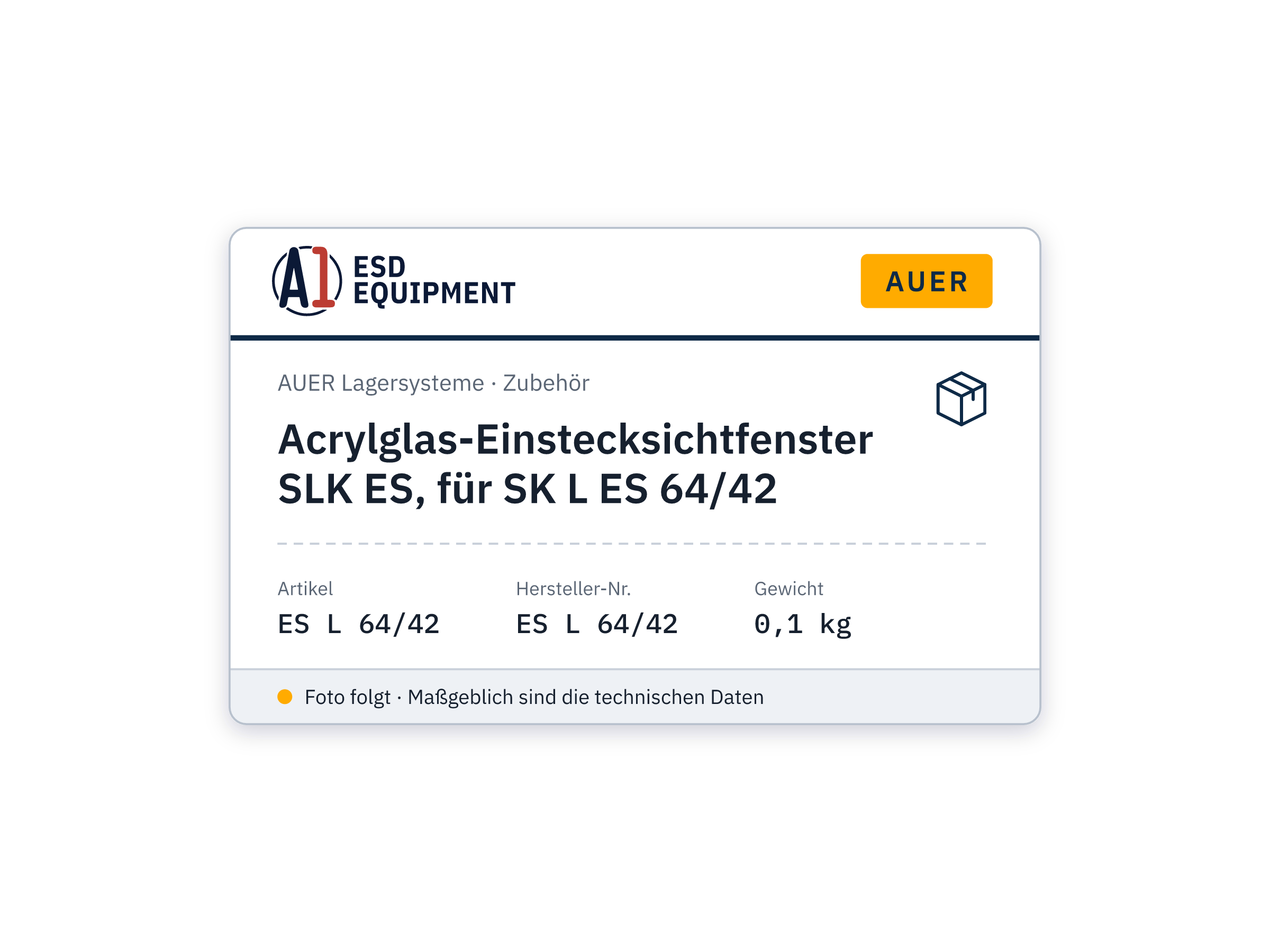 Acrylglas-Einstecksichtfenster SLK ES, für SK L ES 64/42 - Auer ES L 64/42