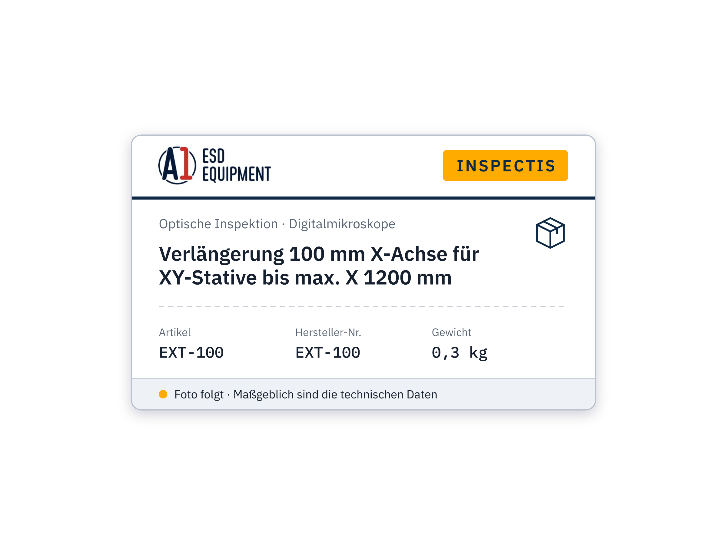 100 mm Extra X-length Extension for XY-Stands up to max X 1200 mm - Inspectis EXT-100