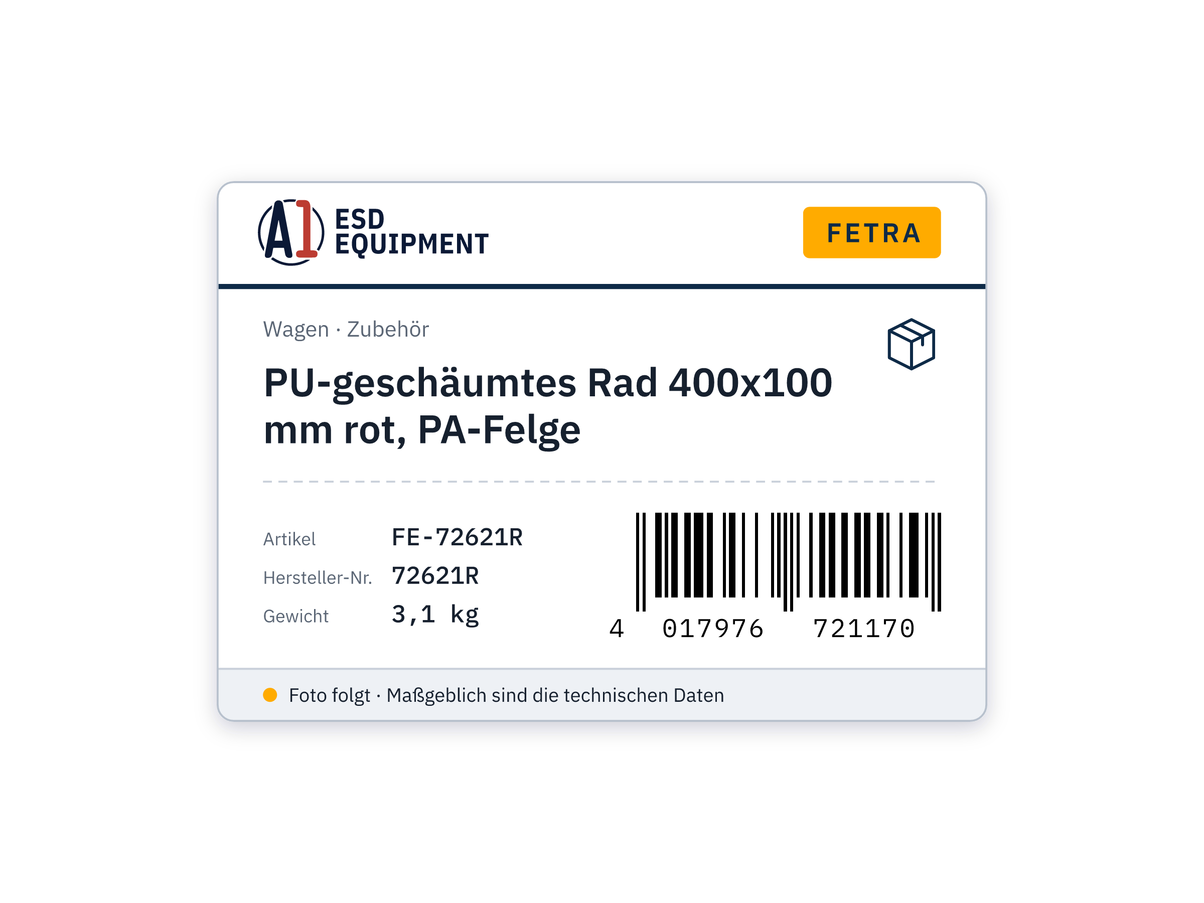 Roue mousse PU 400x100 mm rouge, jante PA - Fetra 72621R