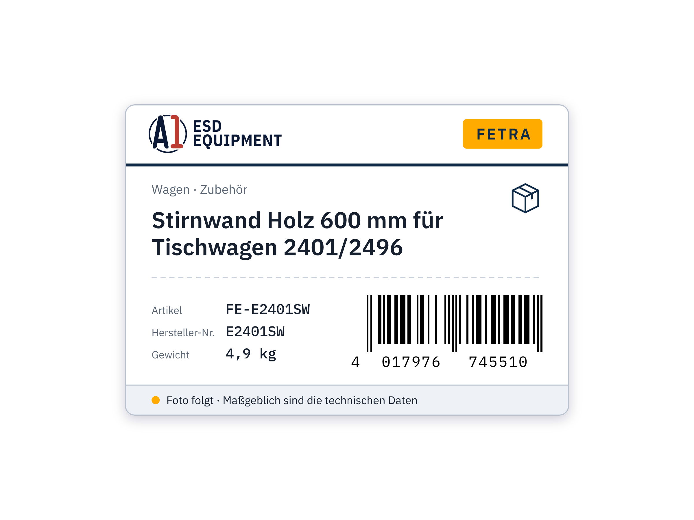Ridelle d'about bois 600 mm pour chariots 2401/2496 - Fetra E2401SW