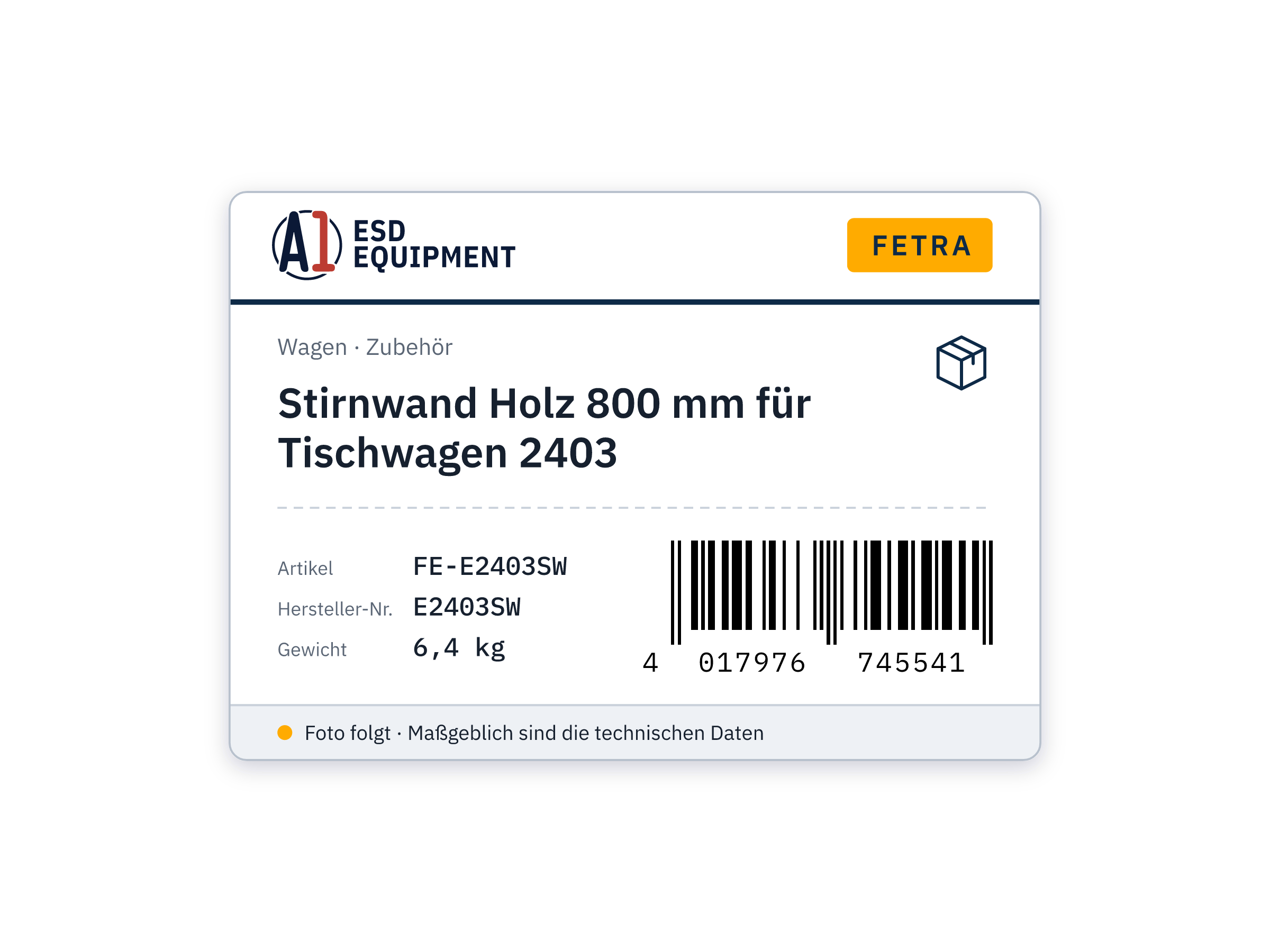 Stirnwand Holz 800 mm für Tischwagen 2403 - Fetra E2403SW