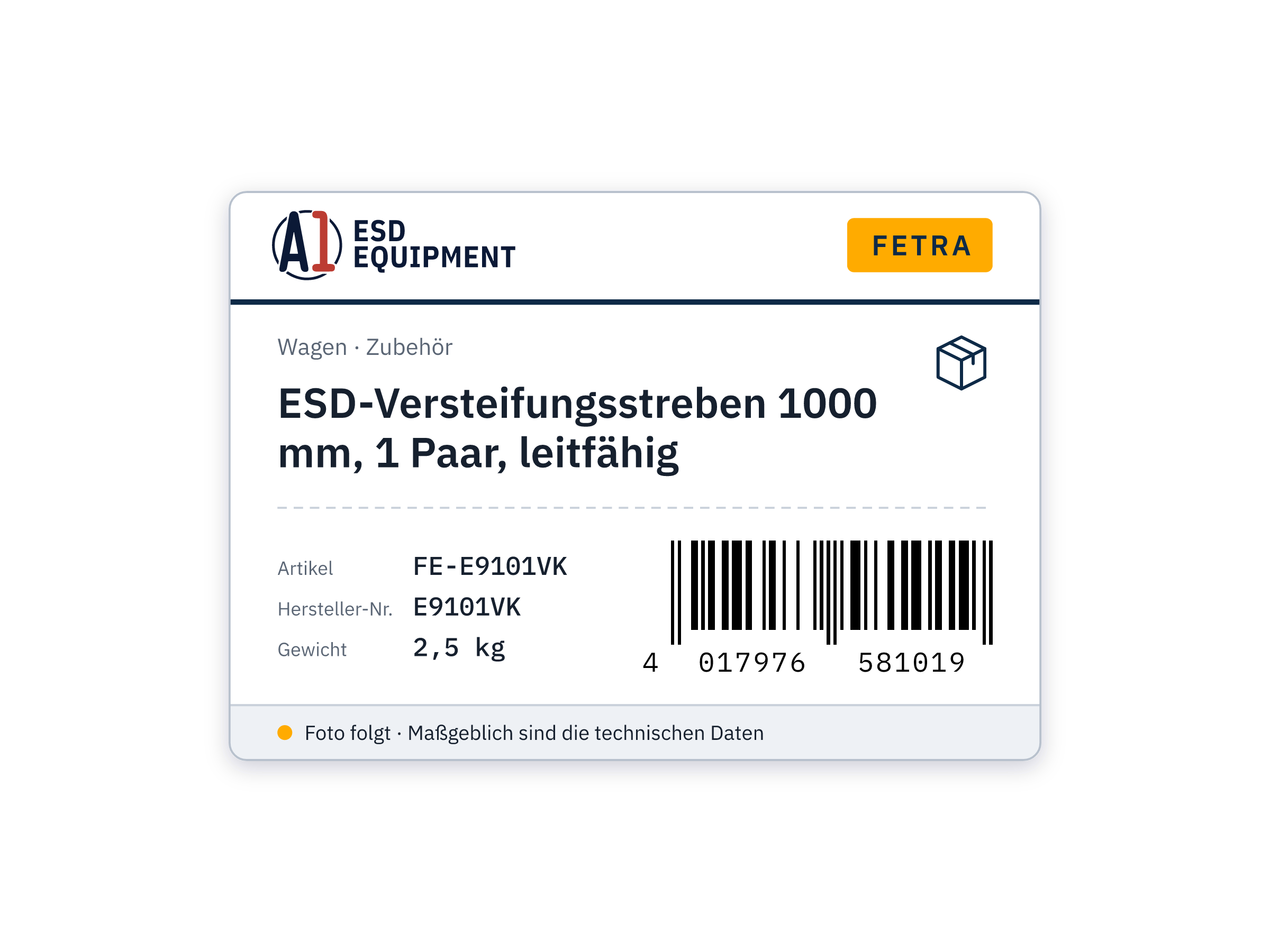 ESD-Versteifungsstreben 1000 mm, 1 Paar, leitfähig - Fetra E9101VK