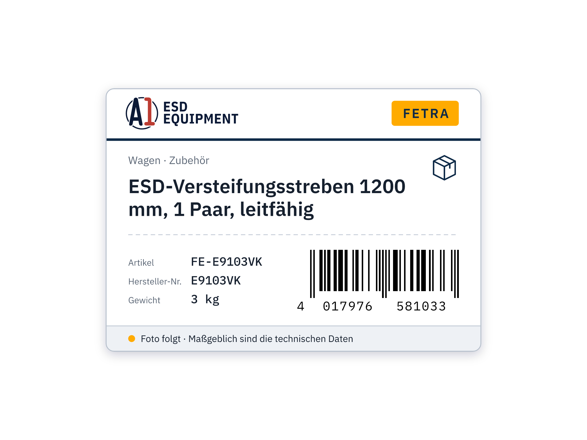 ESD-Versteifungsstreben 1200 mm, 1 Paar, leitfähig - Fetra E9103VK
