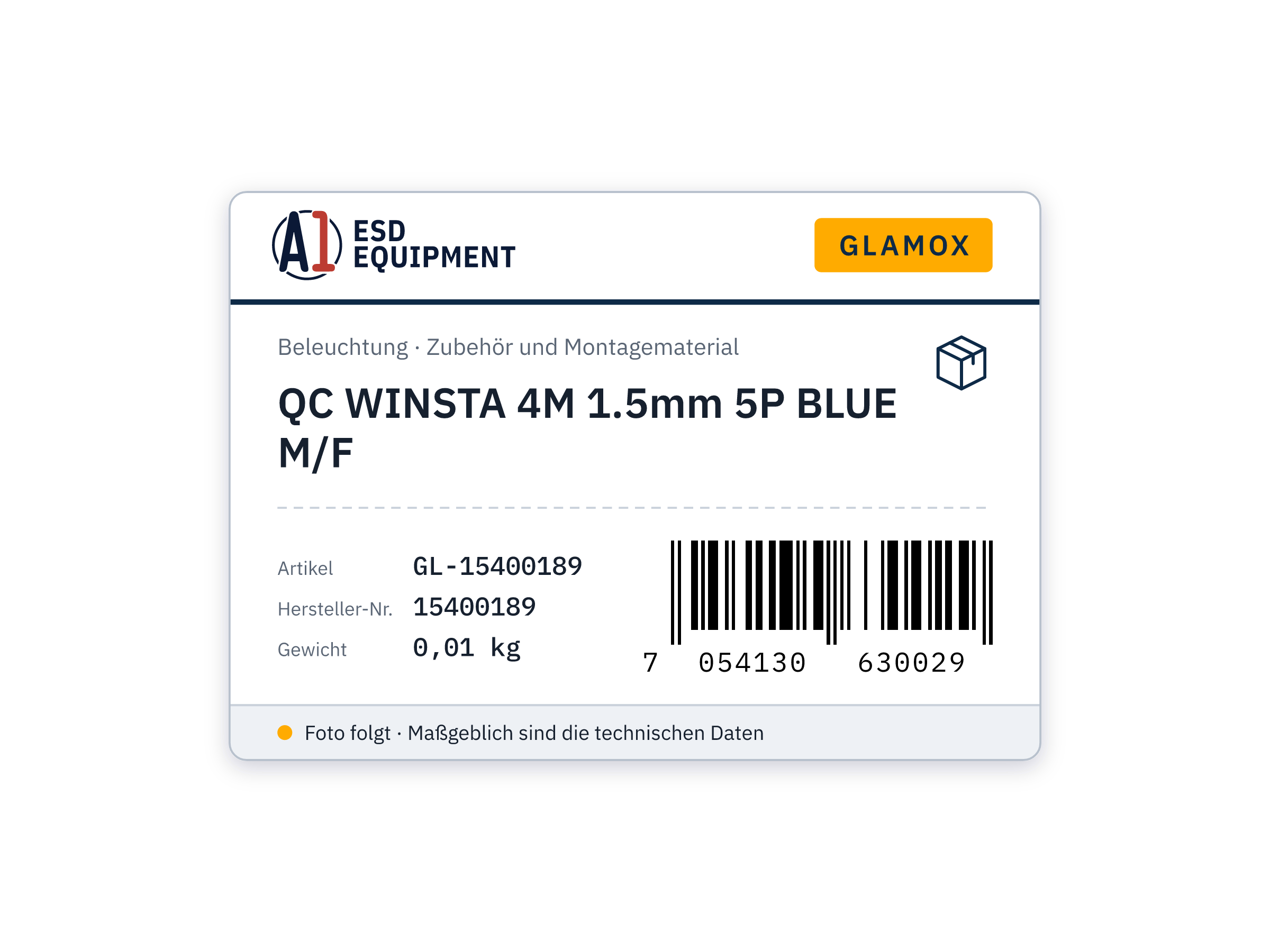 Glamox QC WINSTA 4M 1.5mm 5P BLUE M/F