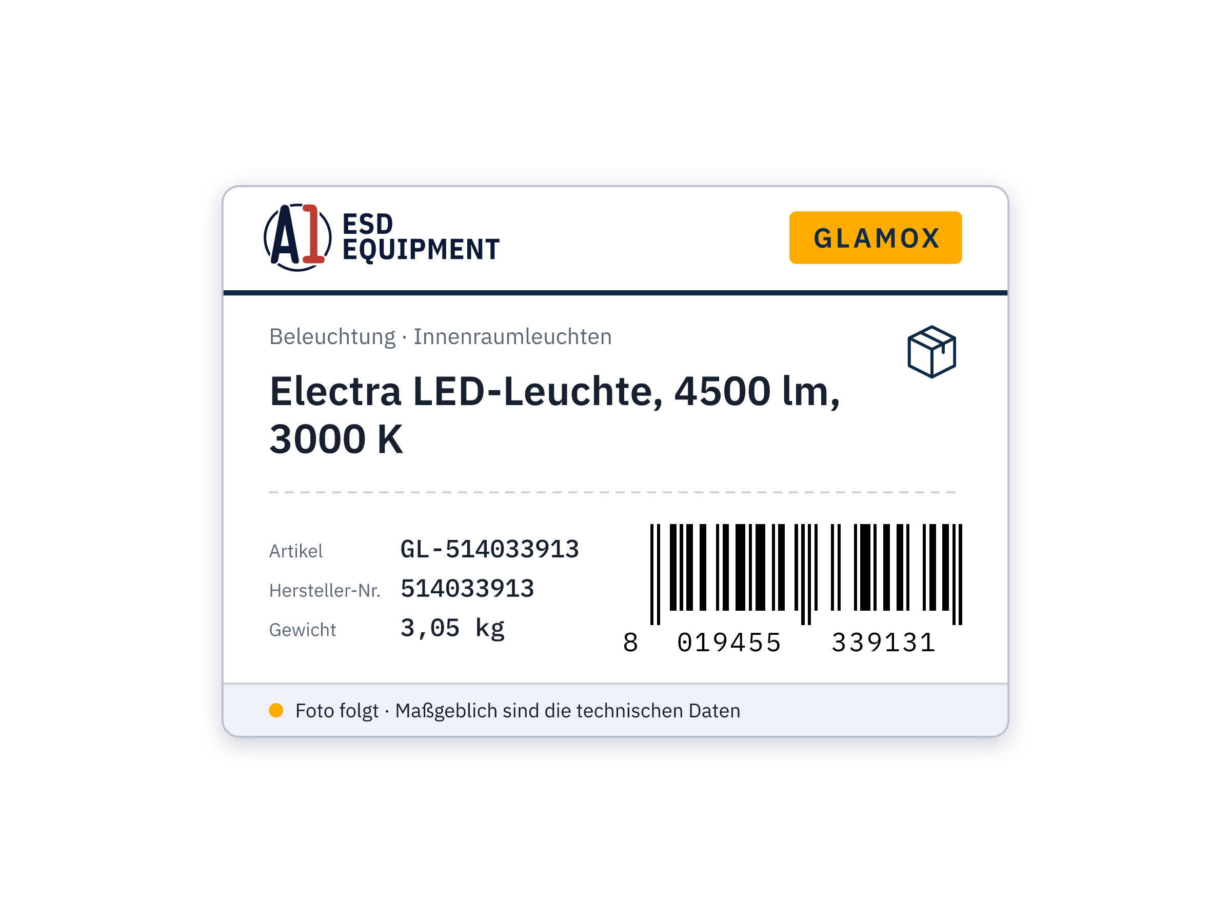 Electra luminaire LED, 4500 lm, 3000 K - Glamox 514033913