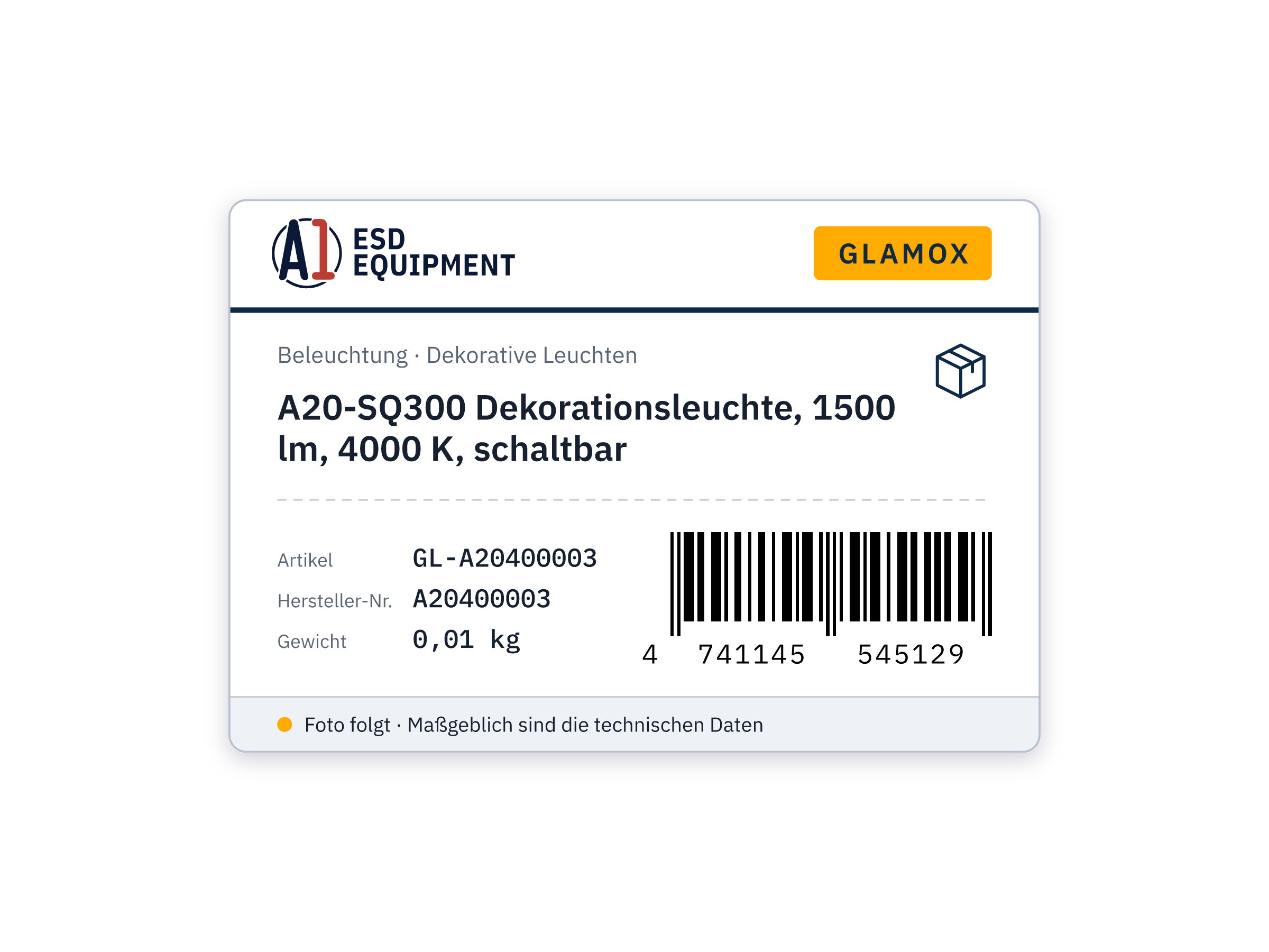 Glamox A20-SQ300 luminaire décoratif, 1500 lm, 4000 K, commutable