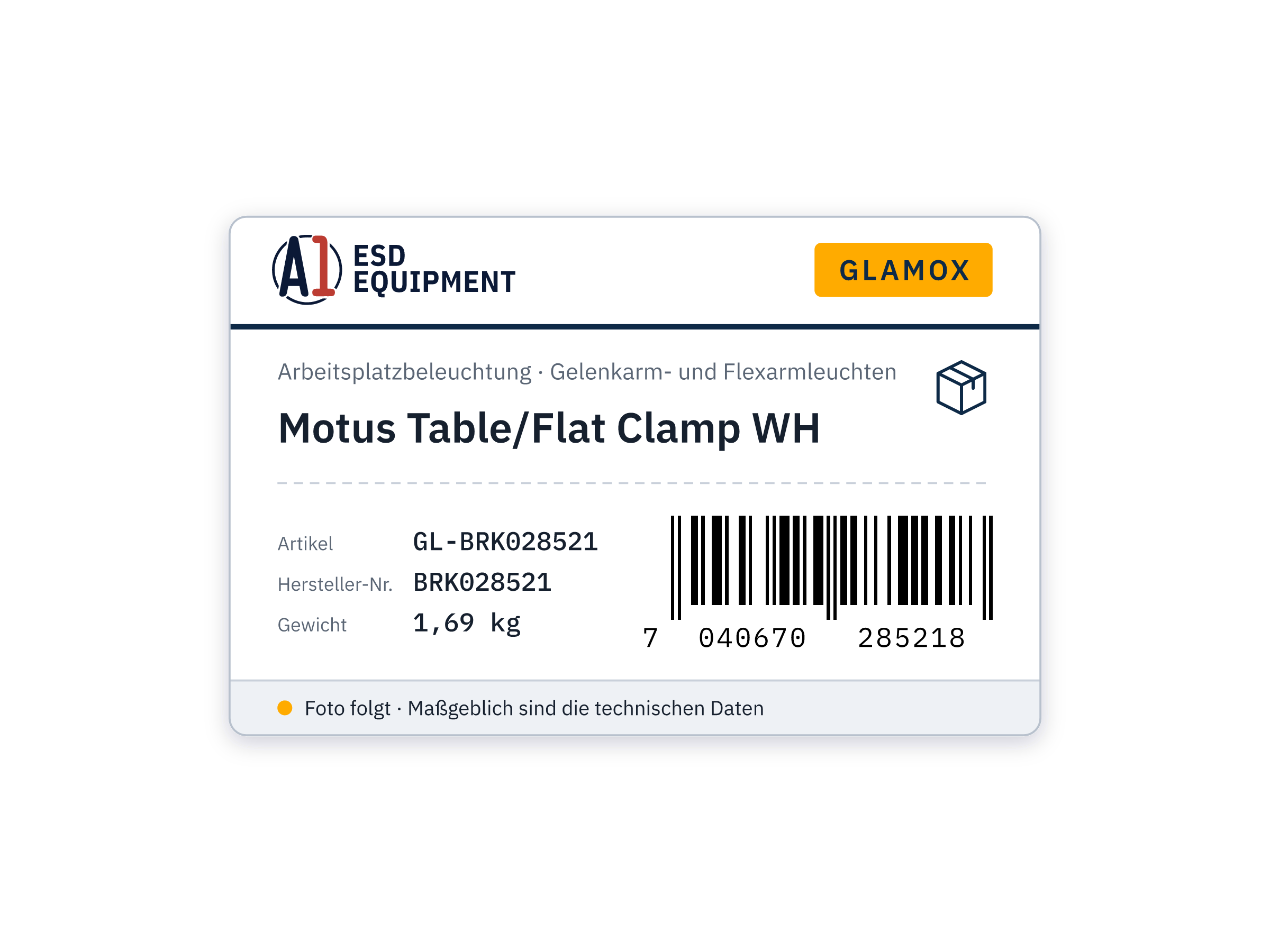 Glamox Motus Table/Flat Clamp WH