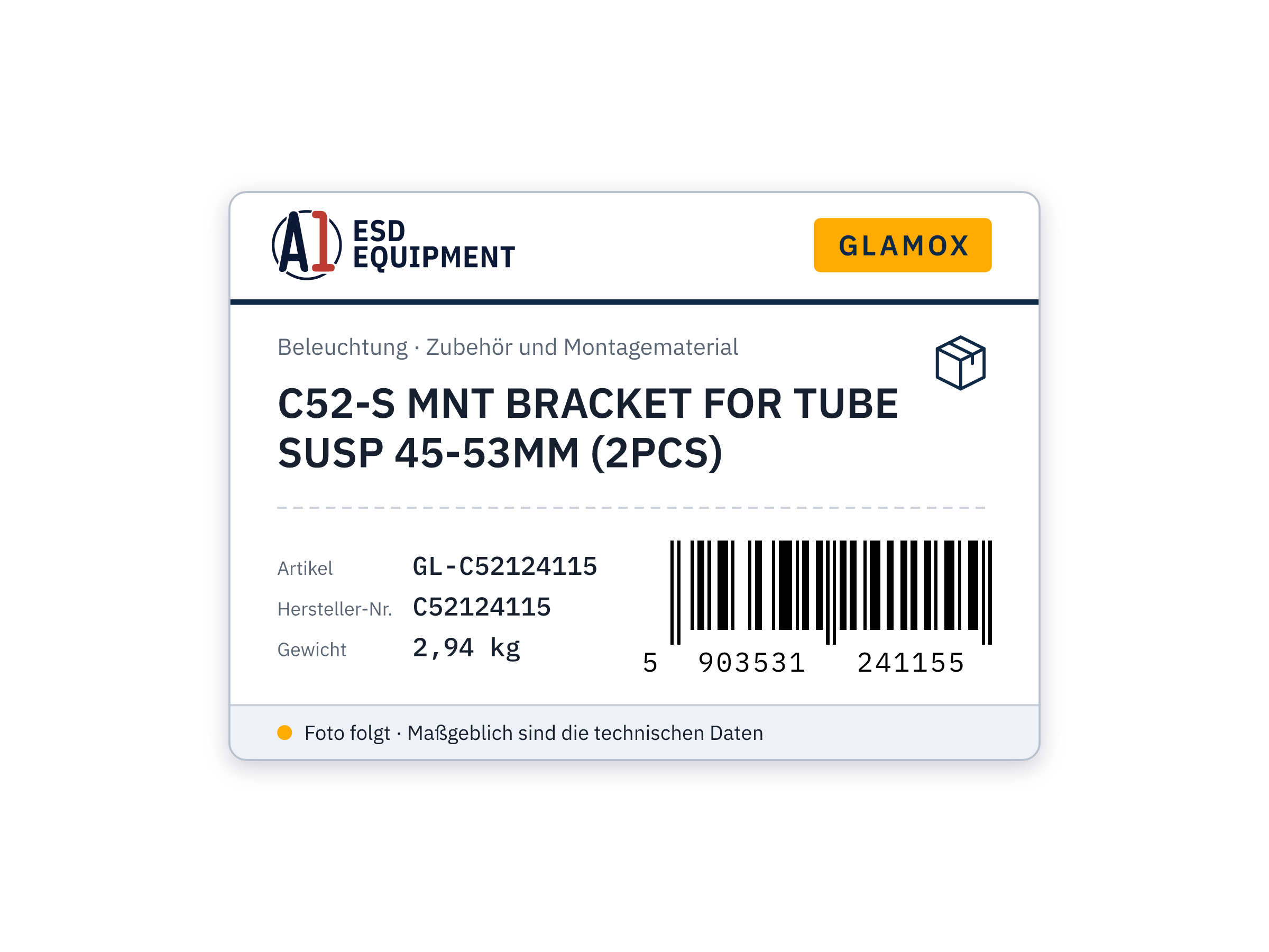 Glamox C52-S MNT BRACKET FOR TUBE SUSP 45-53MM (2PCS)