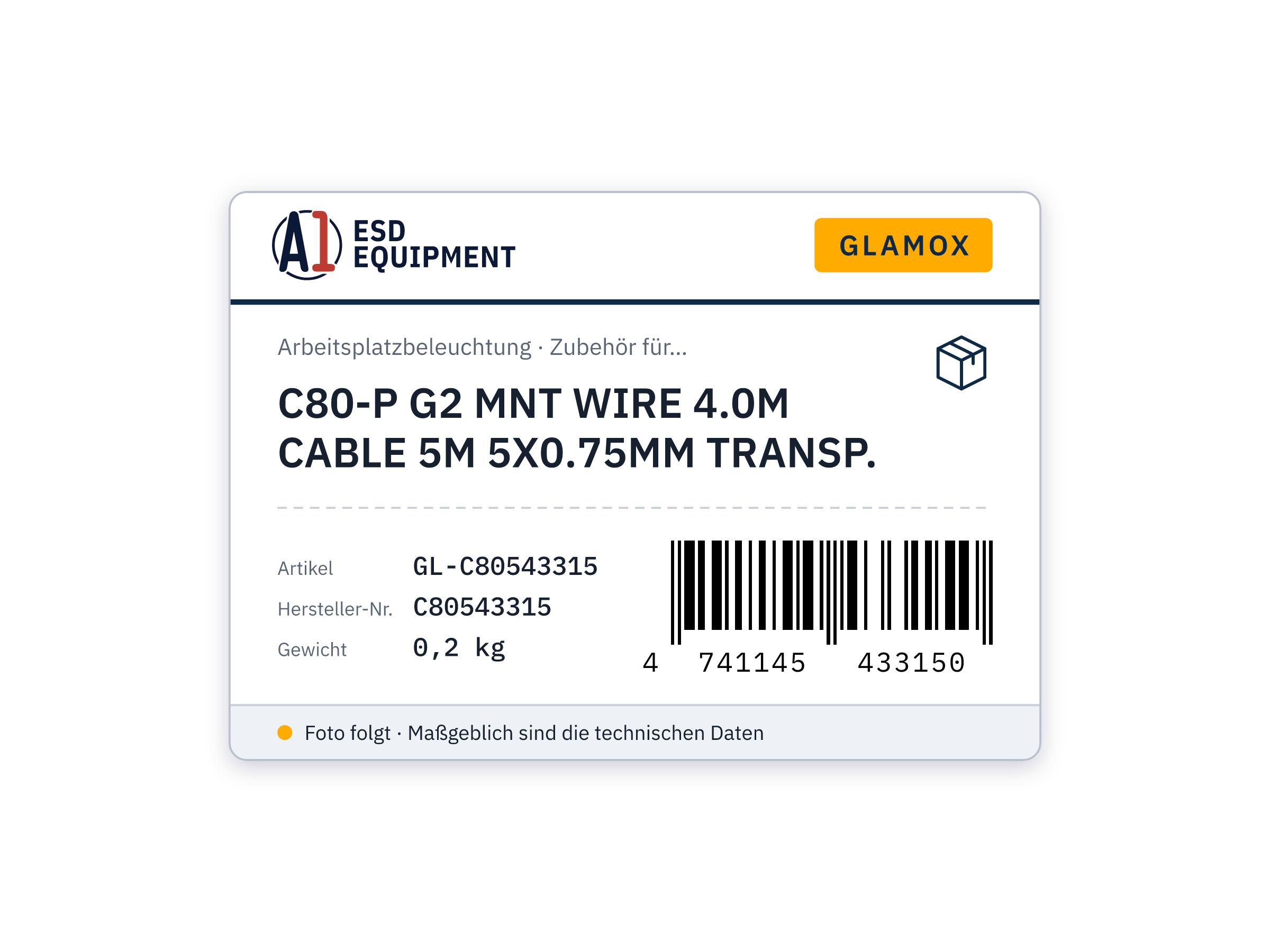 Glamox C80-P G2 MNT WIRE 4.0M CABLE 5M 5X0.75MM TRANSP.