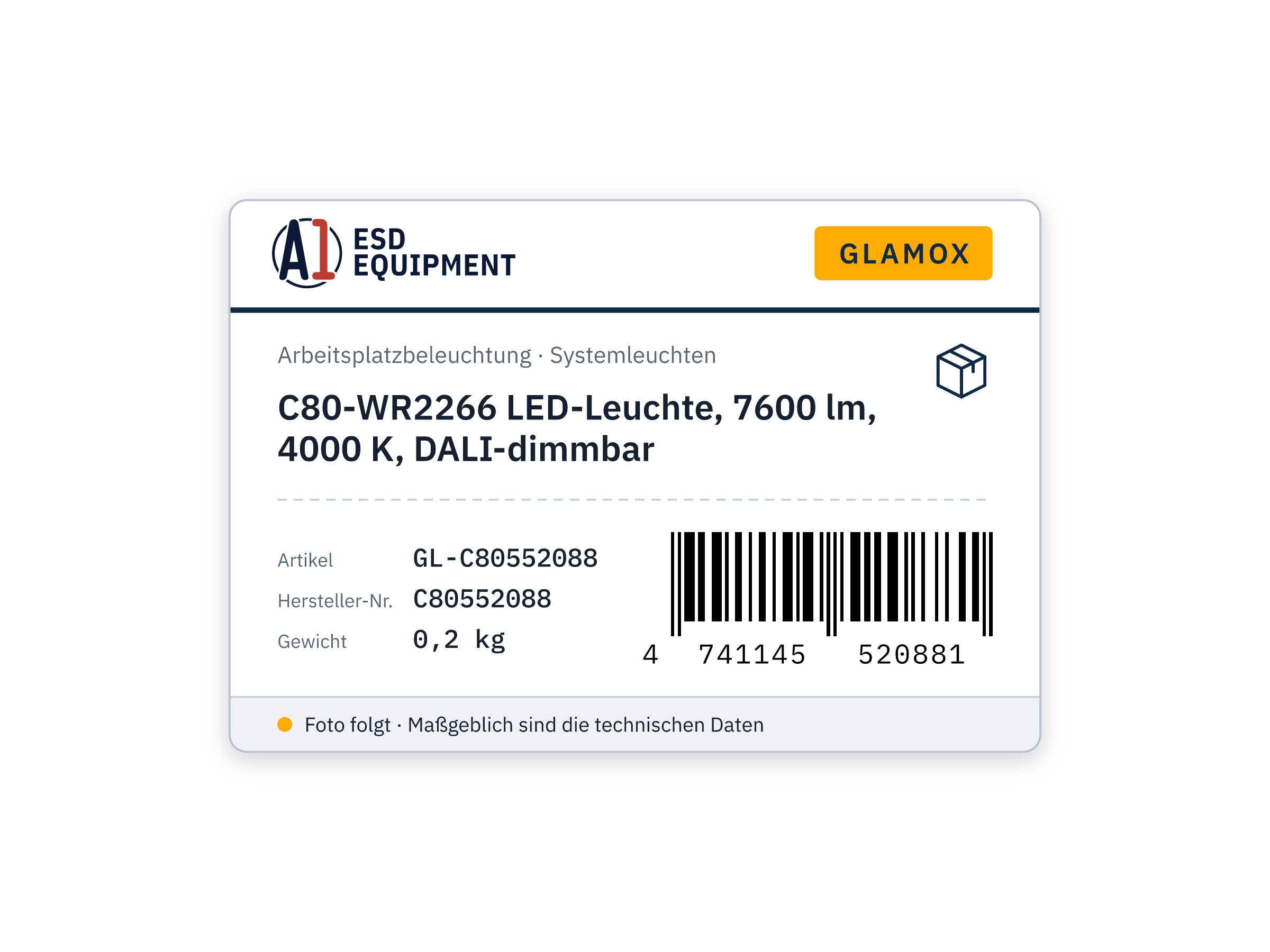 C80-WR2266 LED luminaire, 7600 lm, 4000 K, DALI dimmable - Glamox C80552088