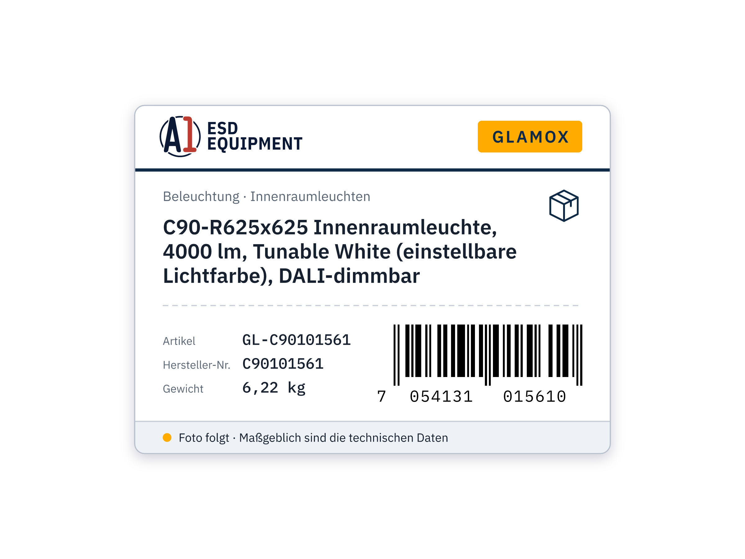 C90-R625x625 indoor luminaire, 4000 lm, Tunable White, DALI dimmable - Glamox C90101561