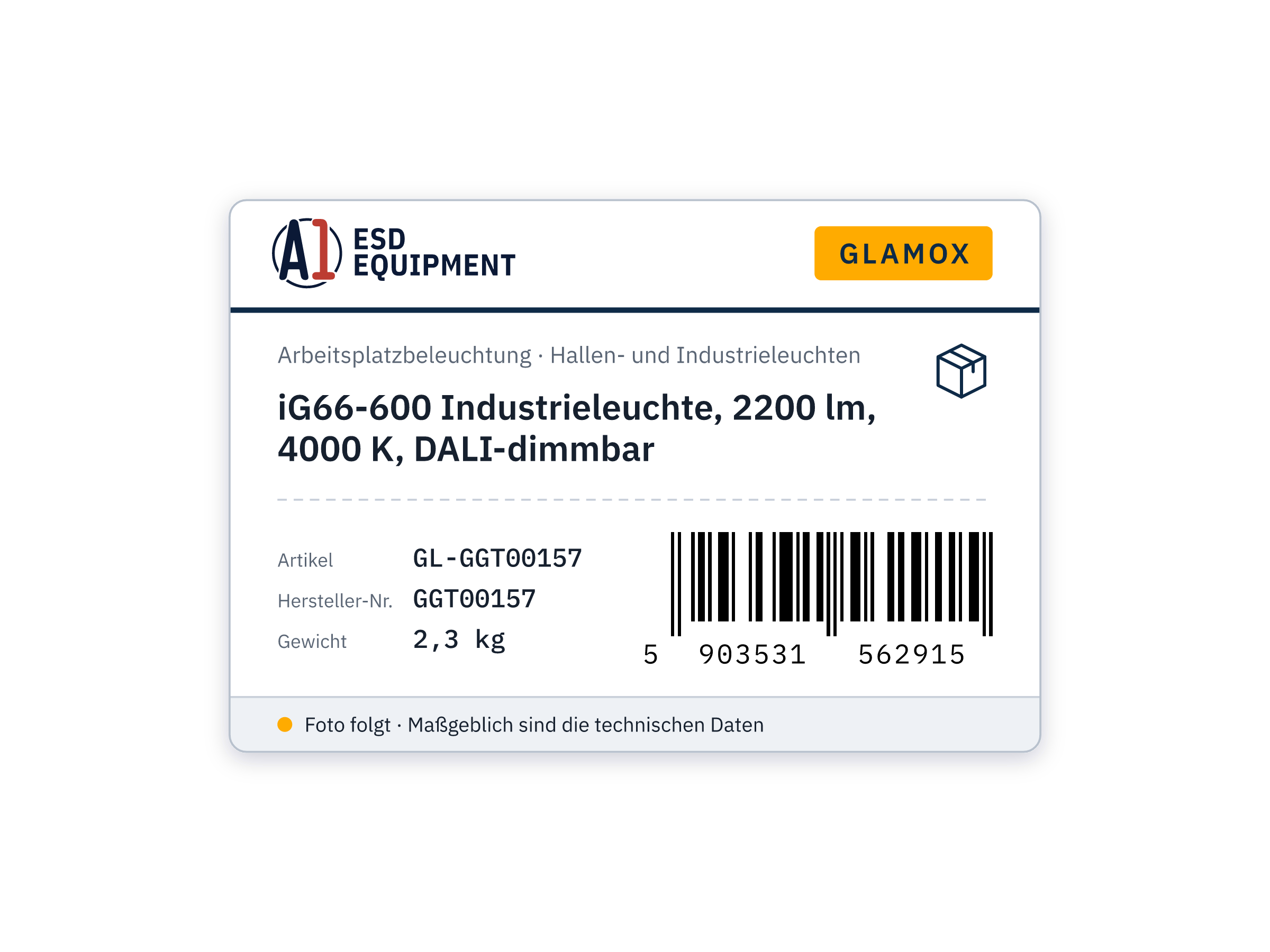 Glamox iG66-600 industrial luminaire, 2200 lm, 4000 K, DALI dimmable