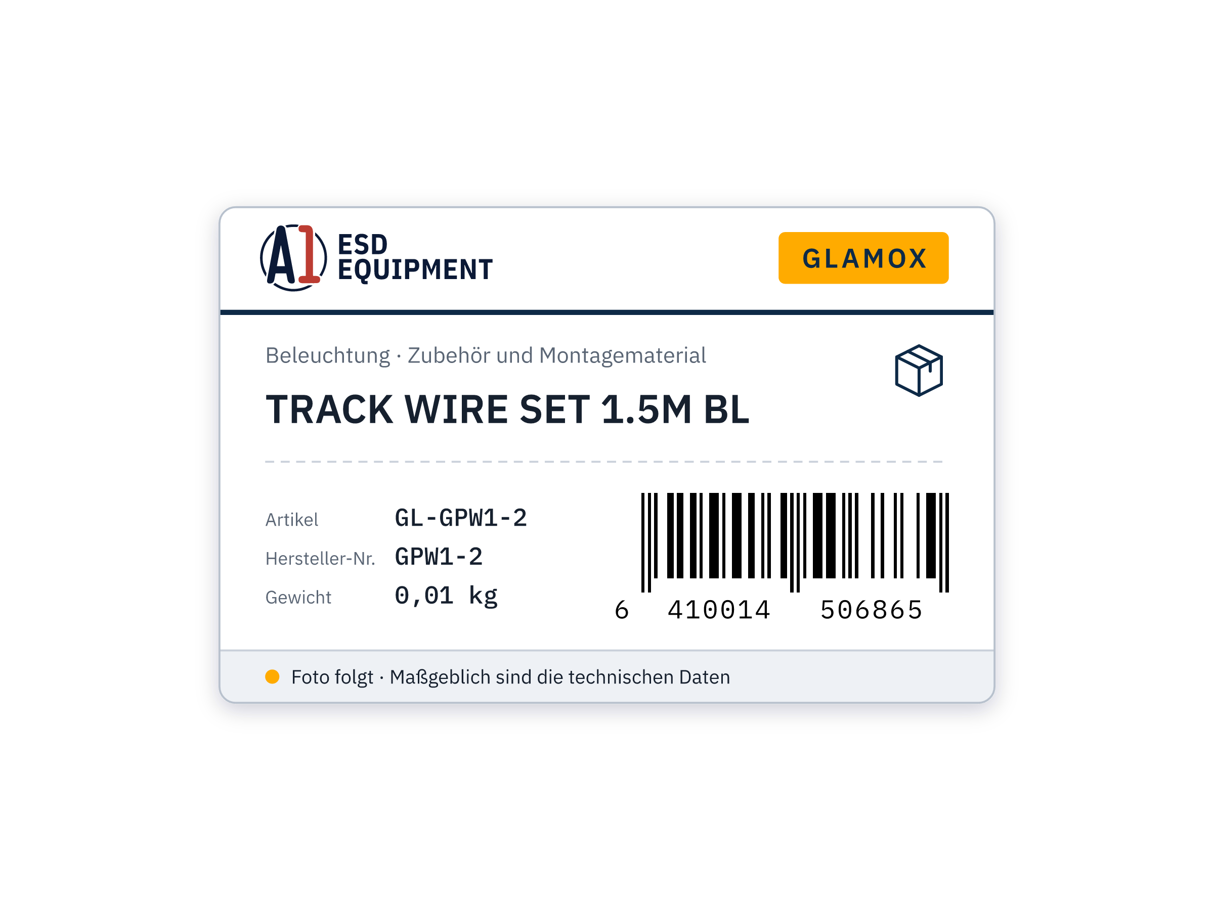 Glamox TRACK WIRE SET 1.5M BL