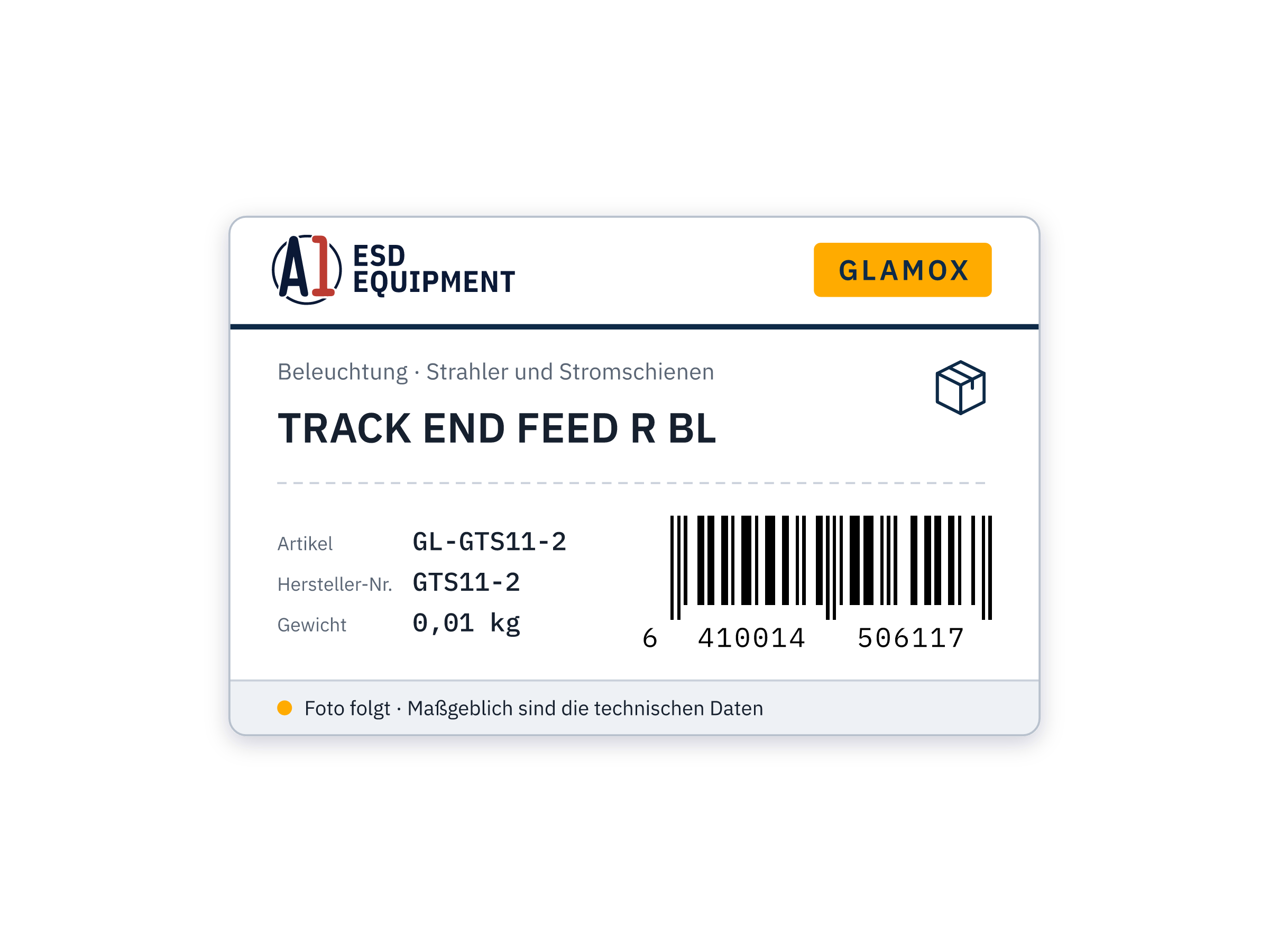 Glamox TRACK END FEED R BL