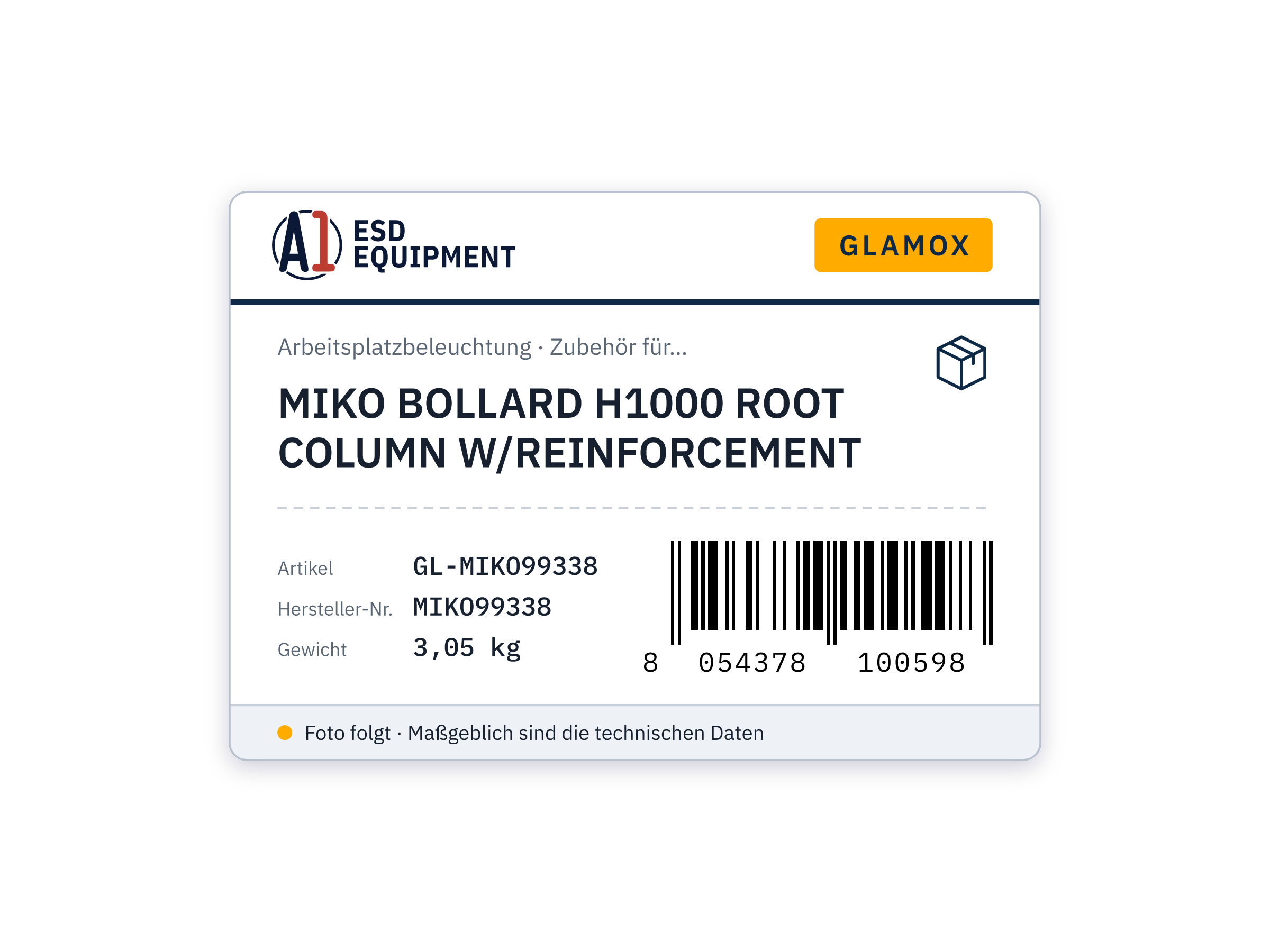 Glamox MIKO BOLLARD H1000 ROOT COLUMN W/REINFORCEMENT