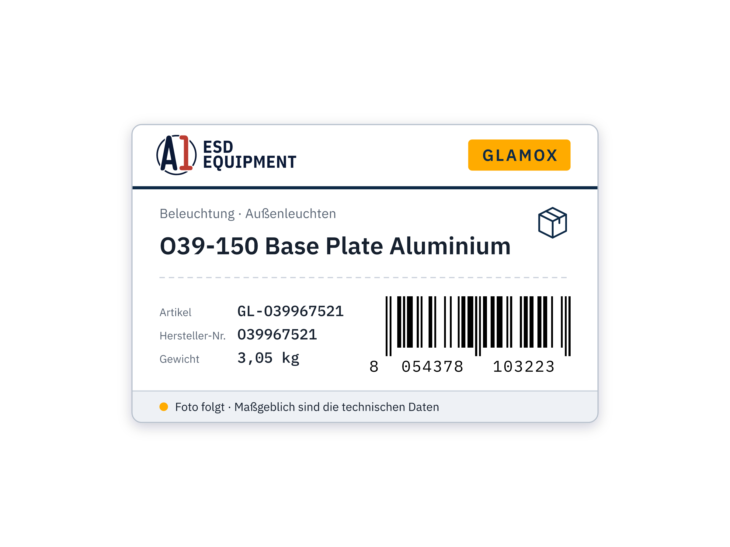 Glamox O39-150 BASE PLATE ALUMINIUM