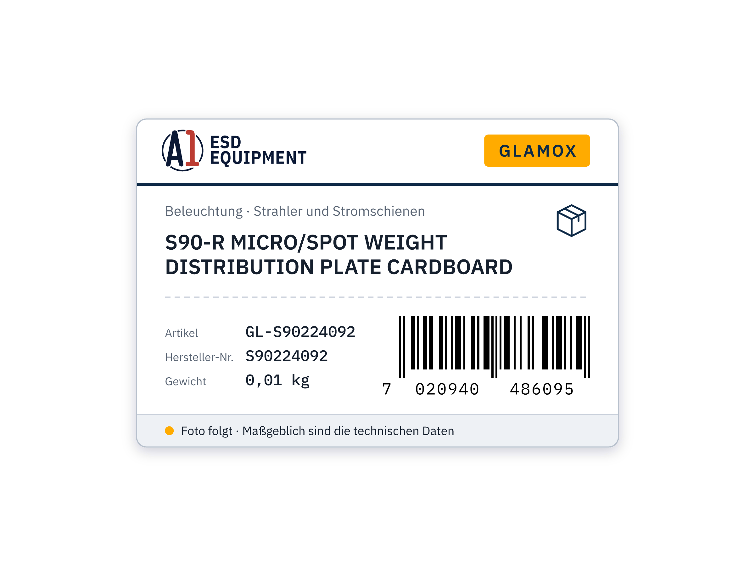Glamox S90-R MICRO/SPOT WEIGHT DISTRIBUTION PLATE CARDBOARD