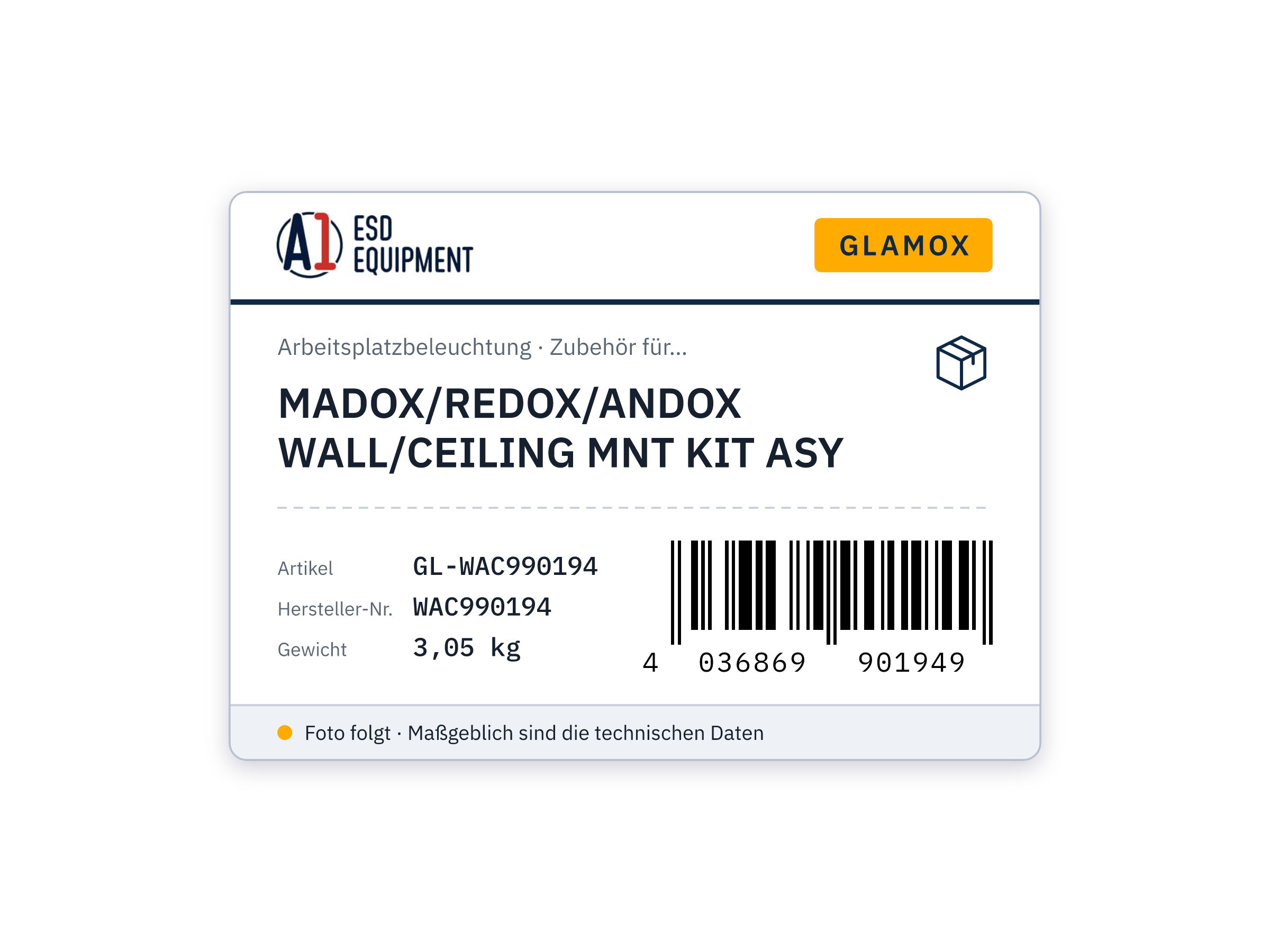 Glamox MADOX/REDOX/ANDOX WALL/CEILING MNT KIT ASY