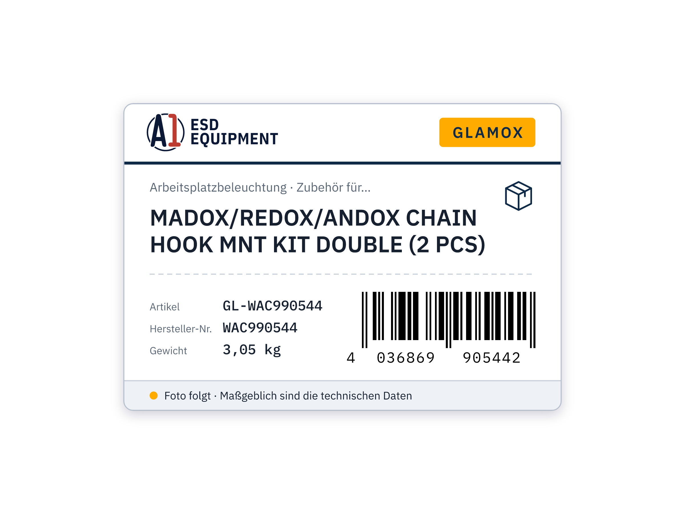Glamox MADOX/REDOX/ANDOX CHAIN HOOK MNT KIT DOUBLE (2 PCS)