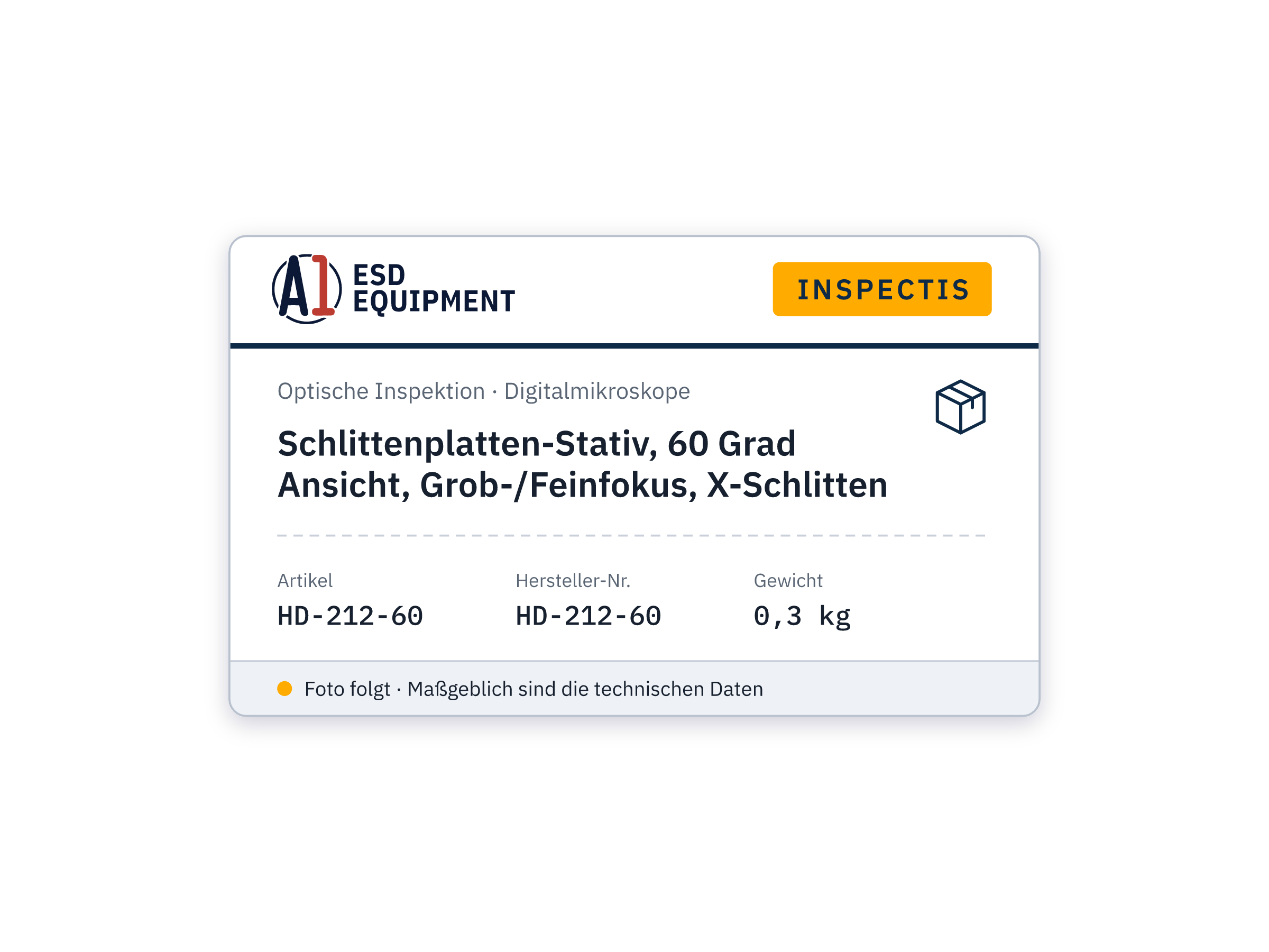 Schlittenplatten-Stativ, 60 Grad Ansicht, Grob-/Feinfokus, X-Schlitten - Inspectis HD-212-60
