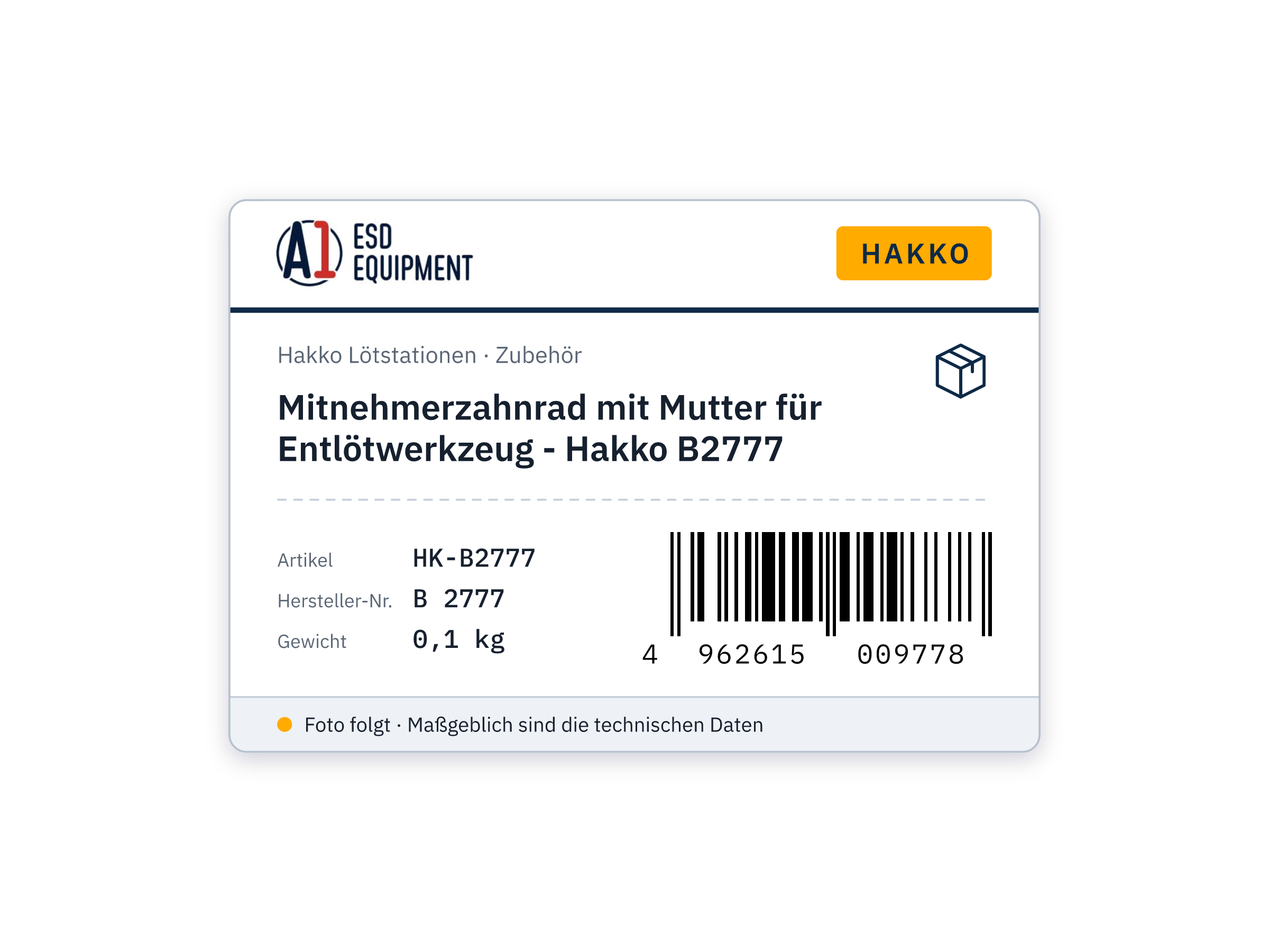 Mitnehmerzahnrad mit Mutter für Entlötwerkzeug - Hakko B2777