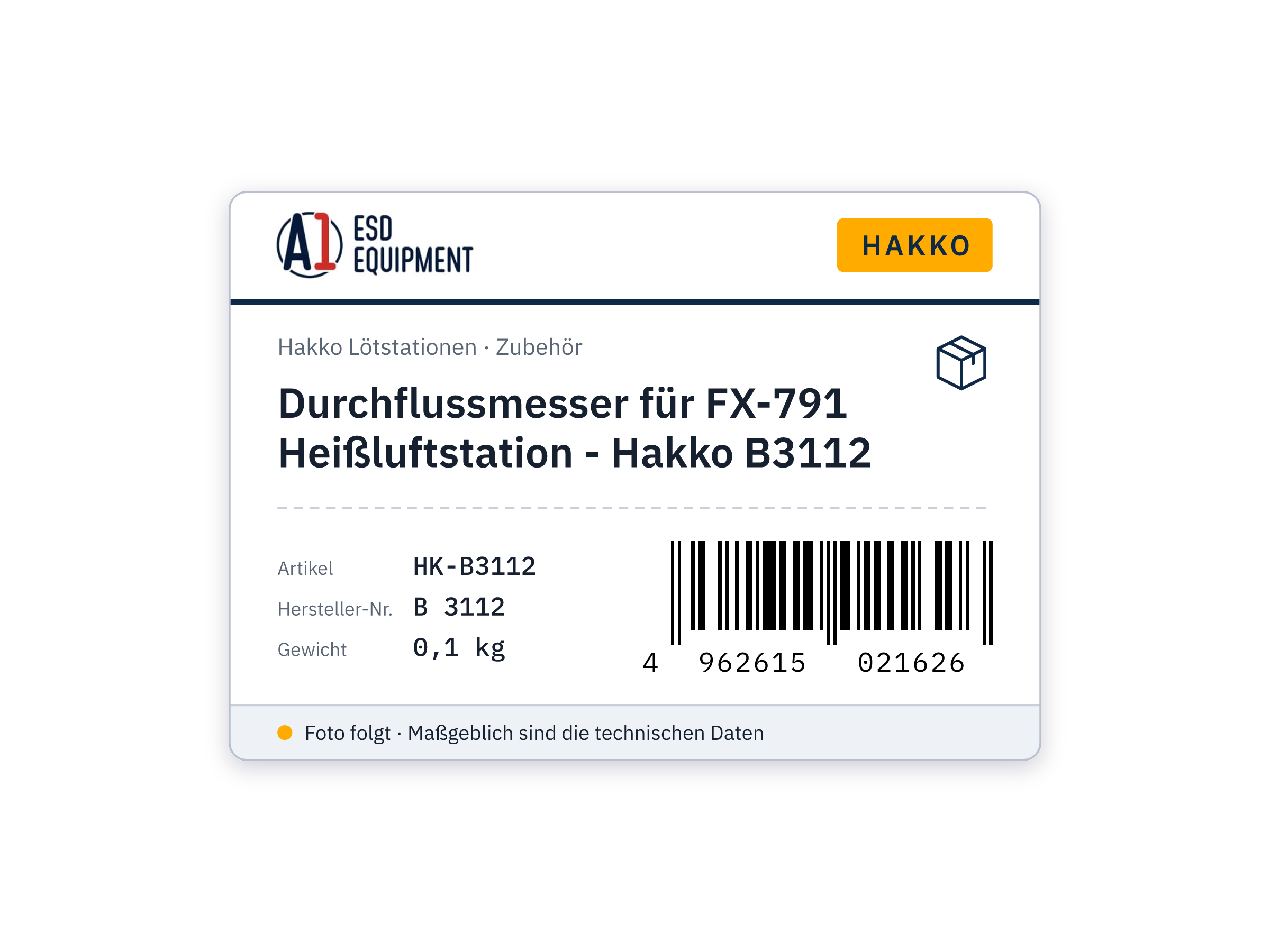 Durchflussmesser für FX-791 Heißluftstation - Hakko B3112