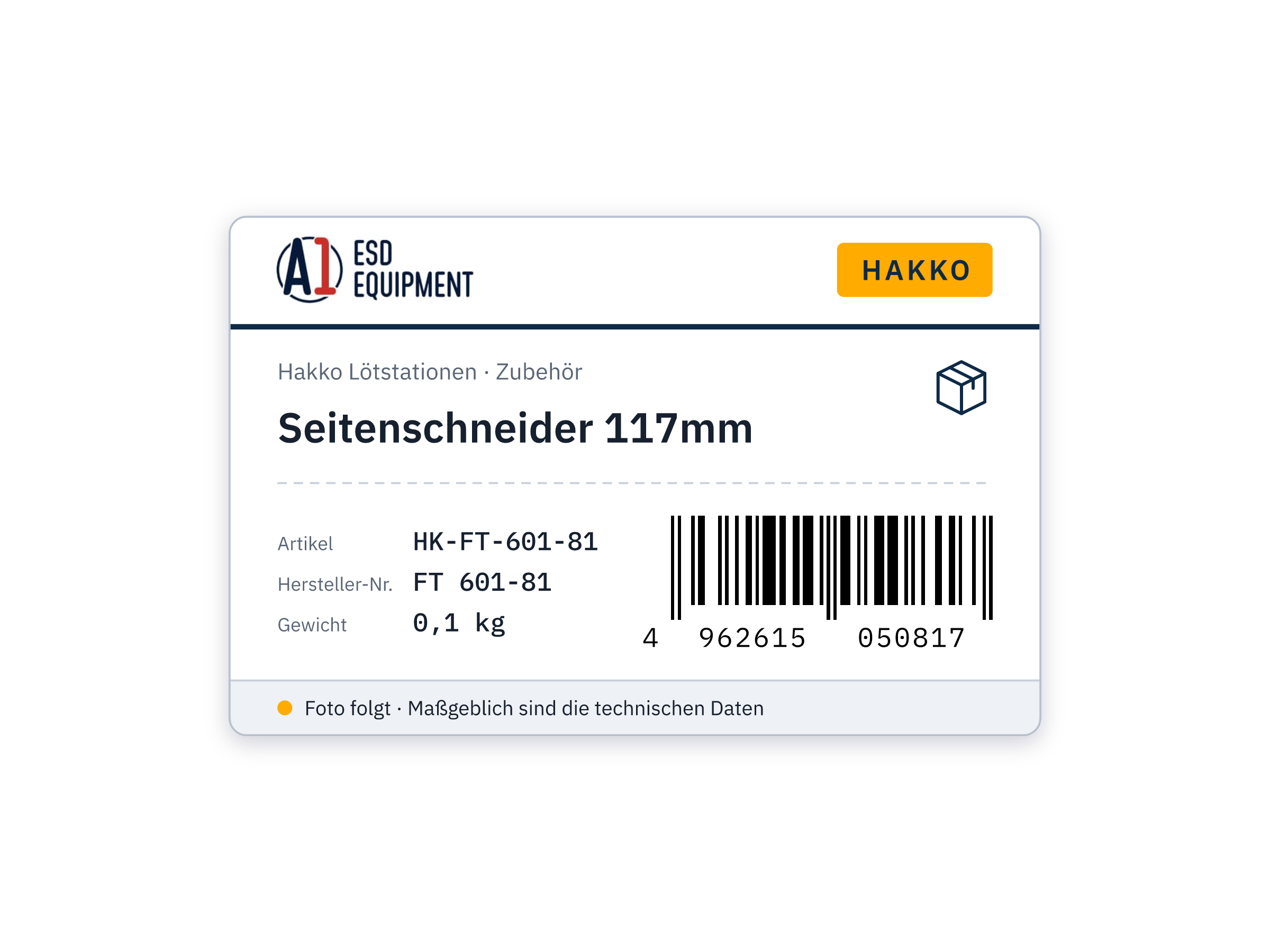 Seitenschneider 117mm - Hakko FT 601-81