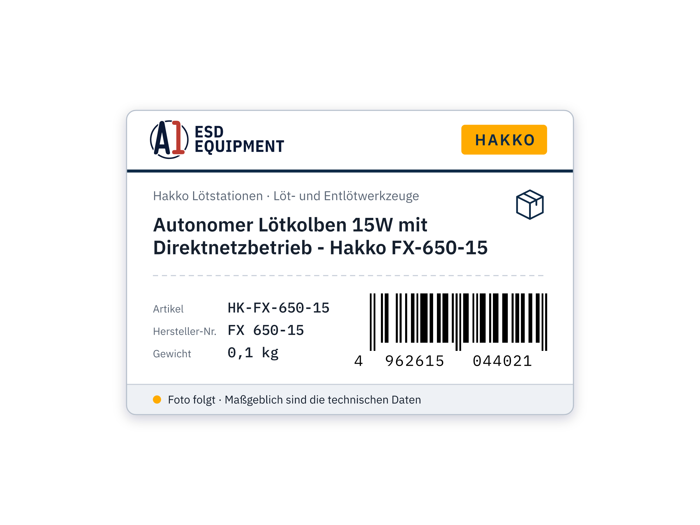Fer à souder autonome 15W avec alimentation secteur directe - Hakko FX-650-15