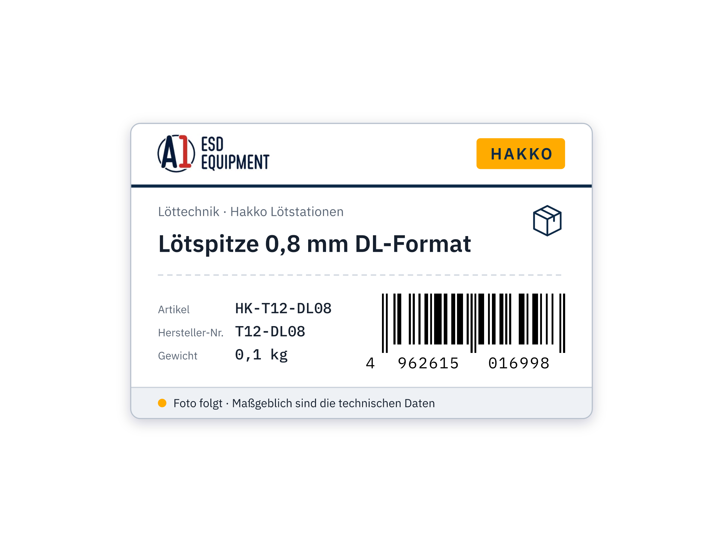 Lötspitze 0,8 mm DL-Format - Hakko T12-DL08
