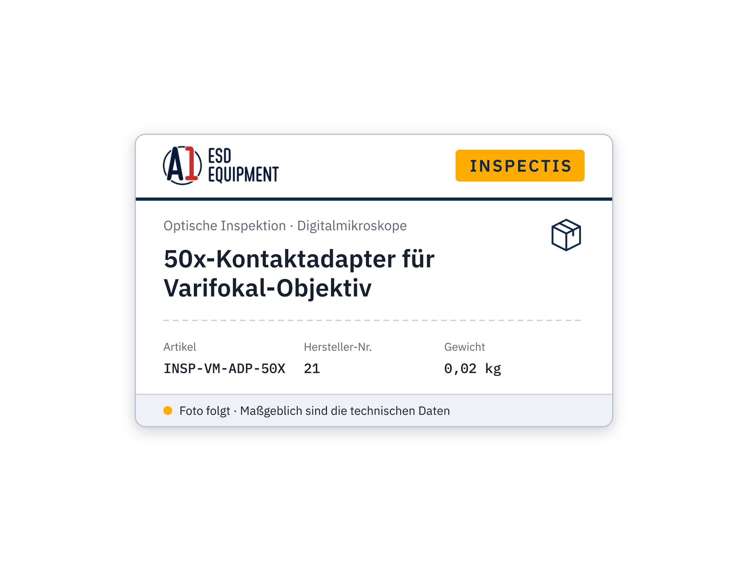 Adaptateur de contact 50x pour objectif varifocal - Inspectis