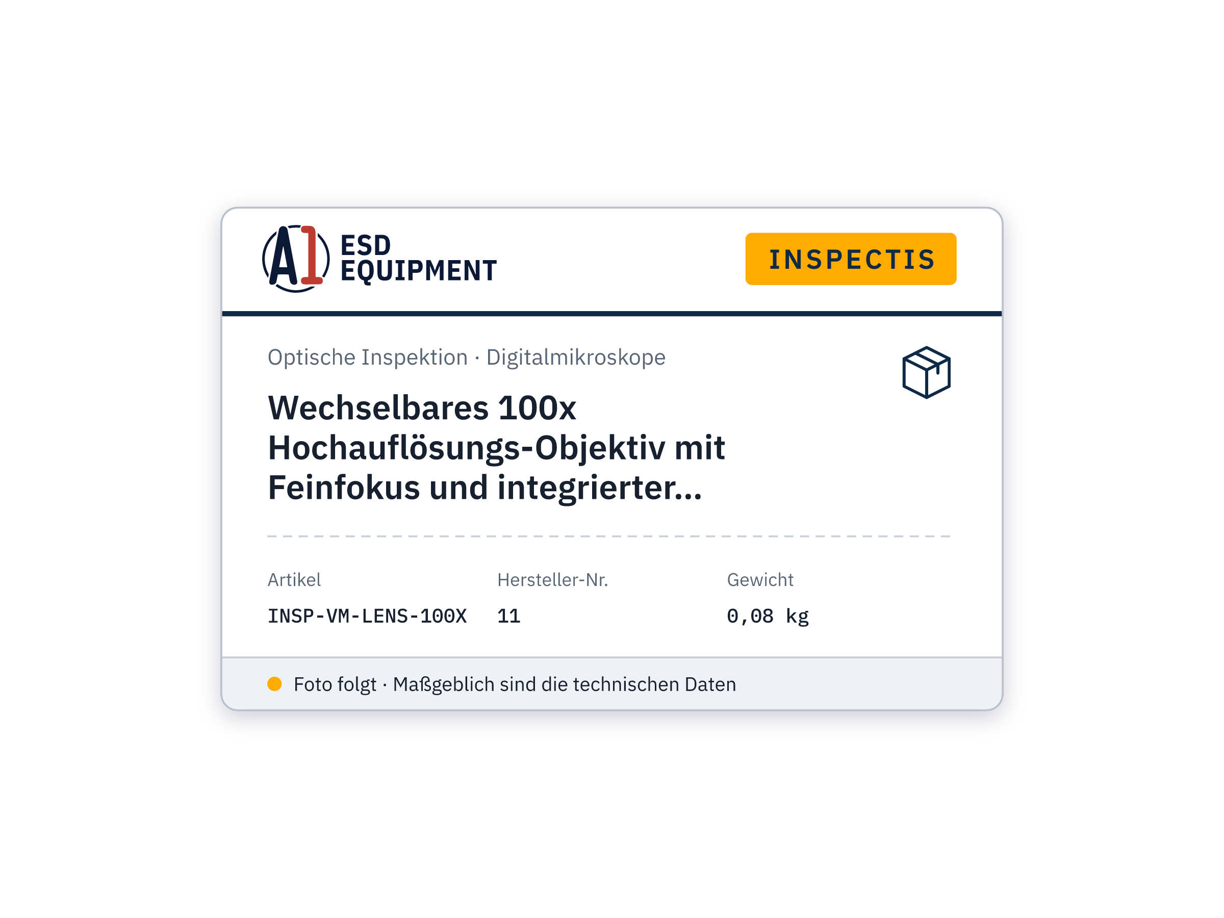 Wechselbares 100x Hochauflösungs-Objektiv mit Feinfokus und integrierter Beleuchtung - Inspectis