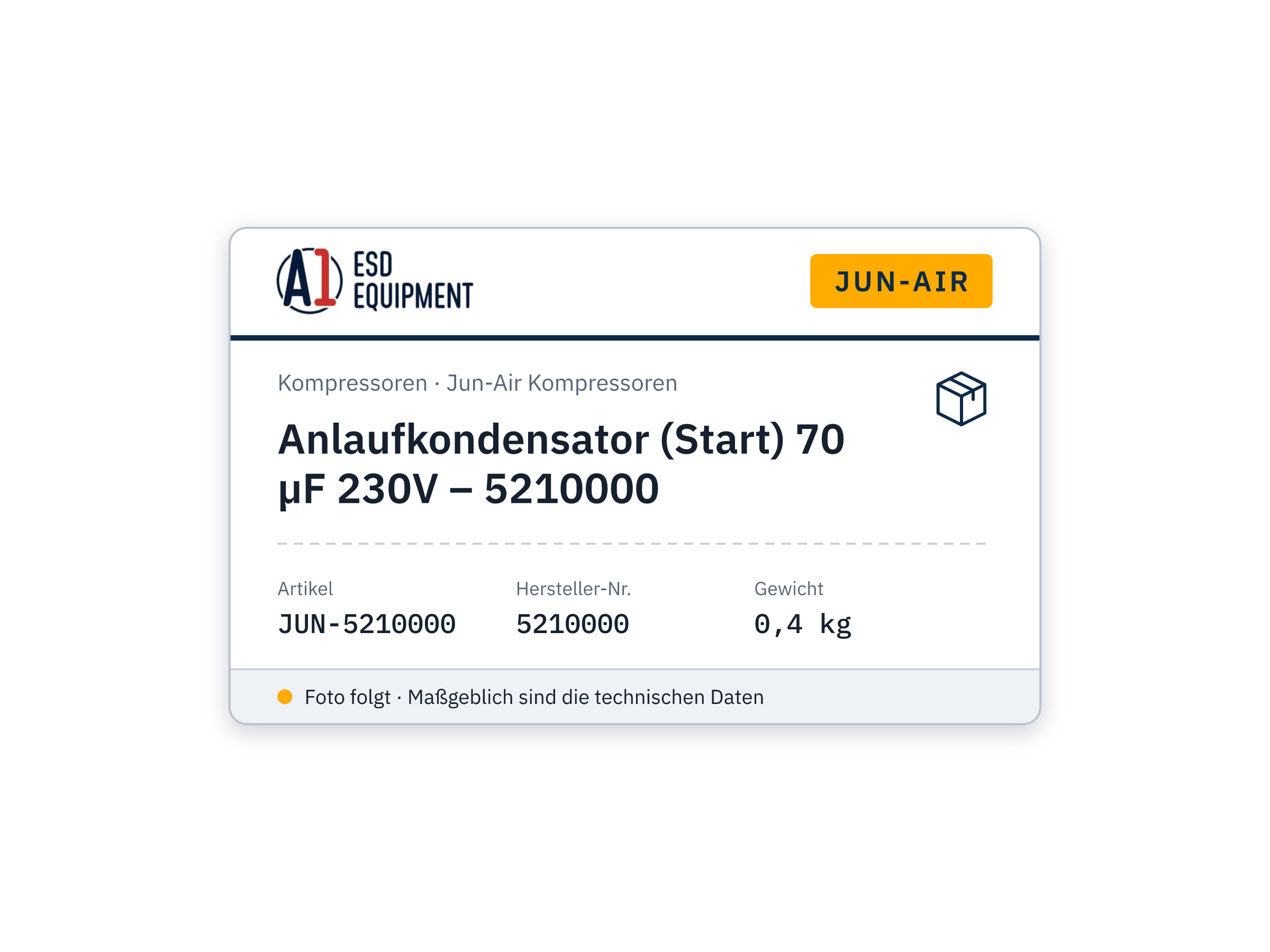 Jun-Air Condensateur de démarrage 70 µF 230V – 5210000