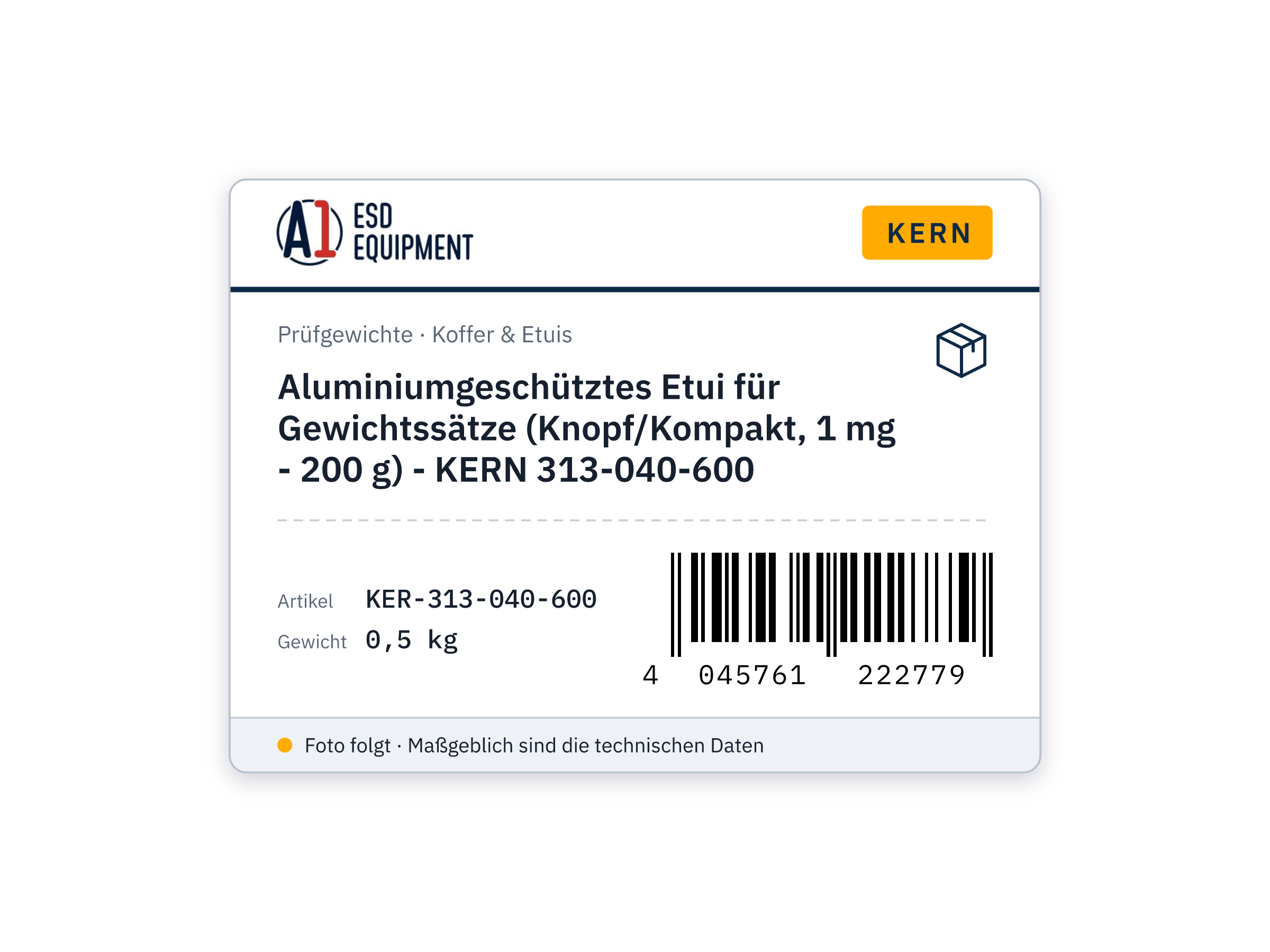 Étui protégé aluminium pour jeux de poids (Knopf/Kompakt, 1 mg - 200 g) - KERN 313-040-600