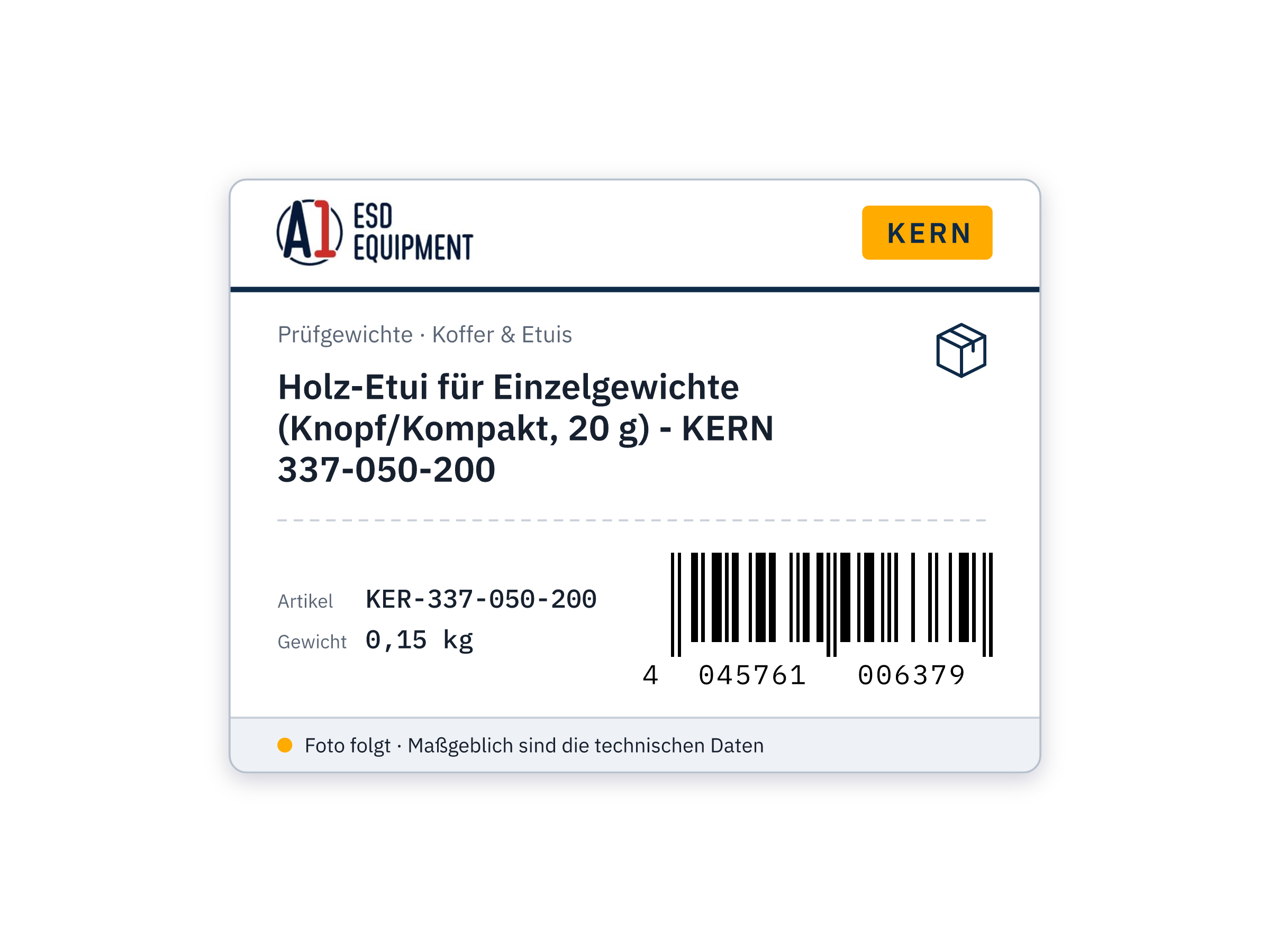 Étui en bois pour poids individuels (Knopf/Kompakt, 20 g) - KERN 337-050-200