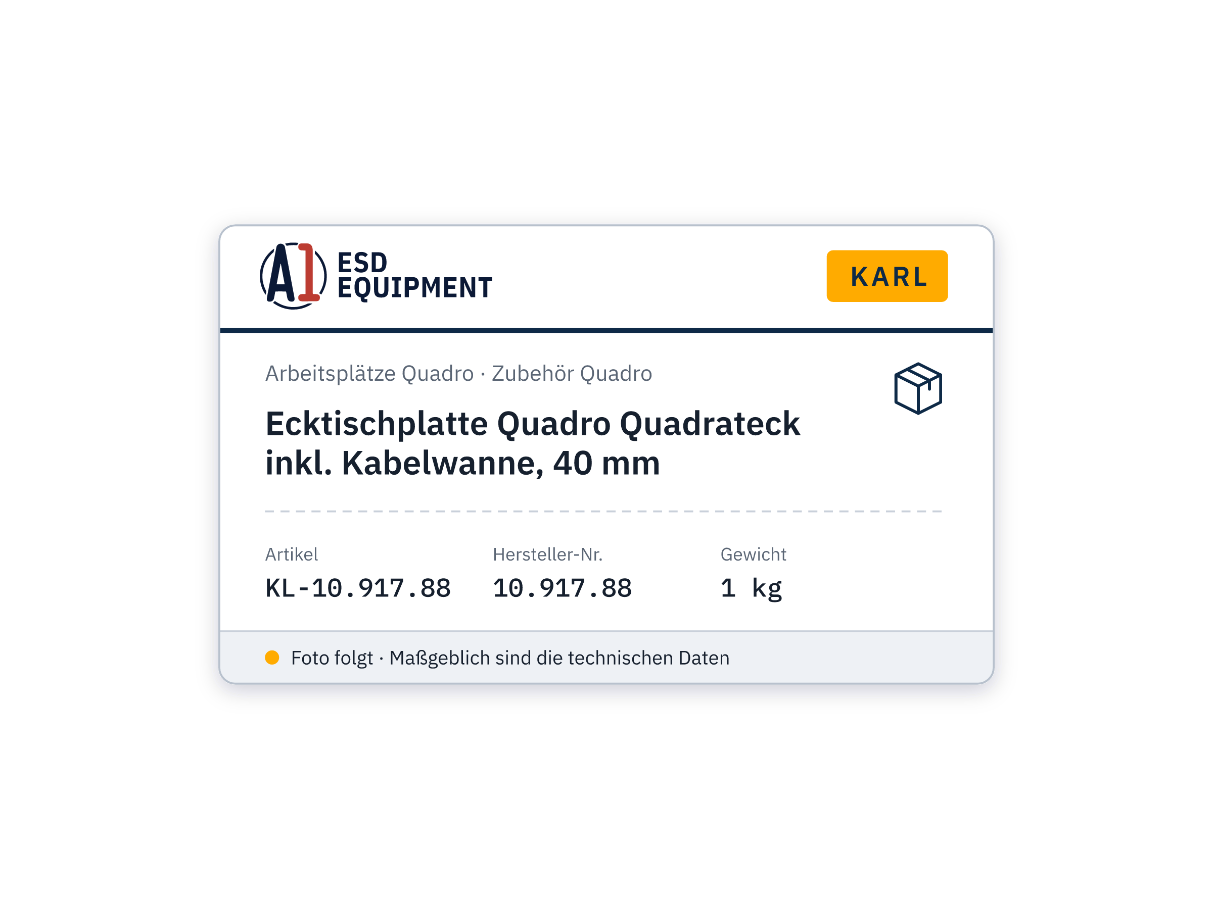 Ecktischplatte Quadro Quadrateck inkl. Kabelwanne, 40 mm - Karl 10.917.88