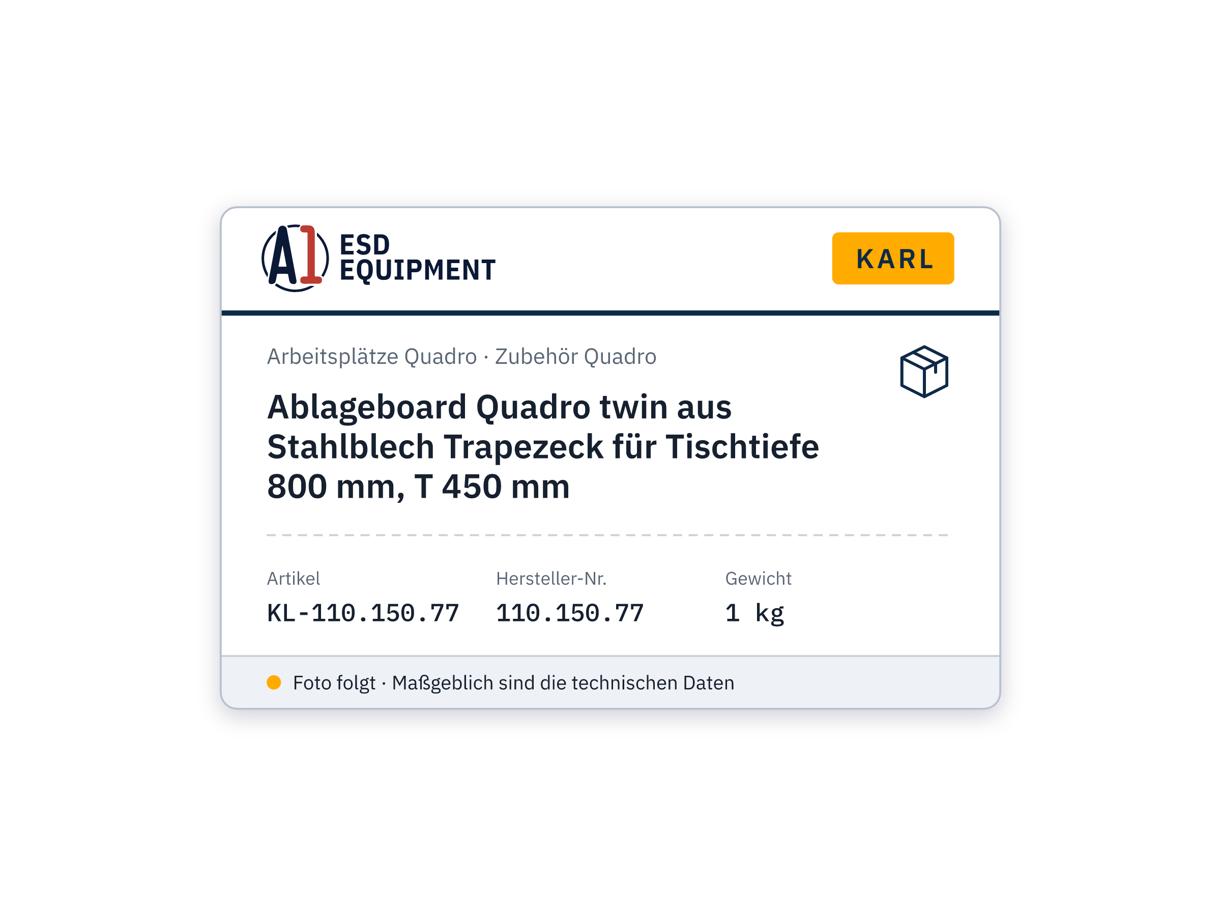 Ablageboard Quadro twin aus Stahlblech Trapezeck für Tischtiefe 800 mm, T 450 mm - Karl 110.150.77