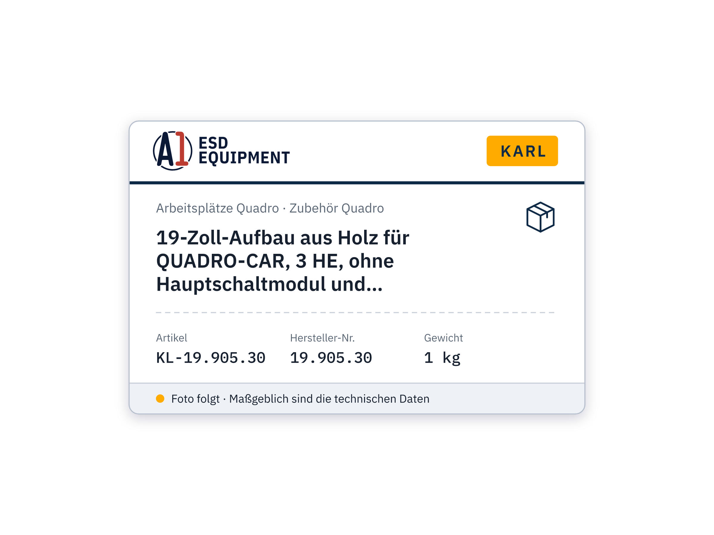 19-Zoll-Aufbau aus Holz für QUADRO-CAR, 3 HE, ohne Hauptschaltmodul und Zentralkabelbaum - Karl 19.905.30